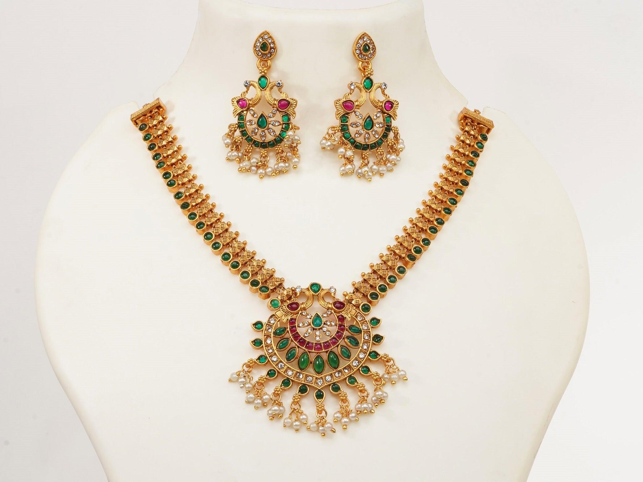 Gold Plated Elegant Classic Stone Studded Necklace Set with diff Colours 9300N - Griiham