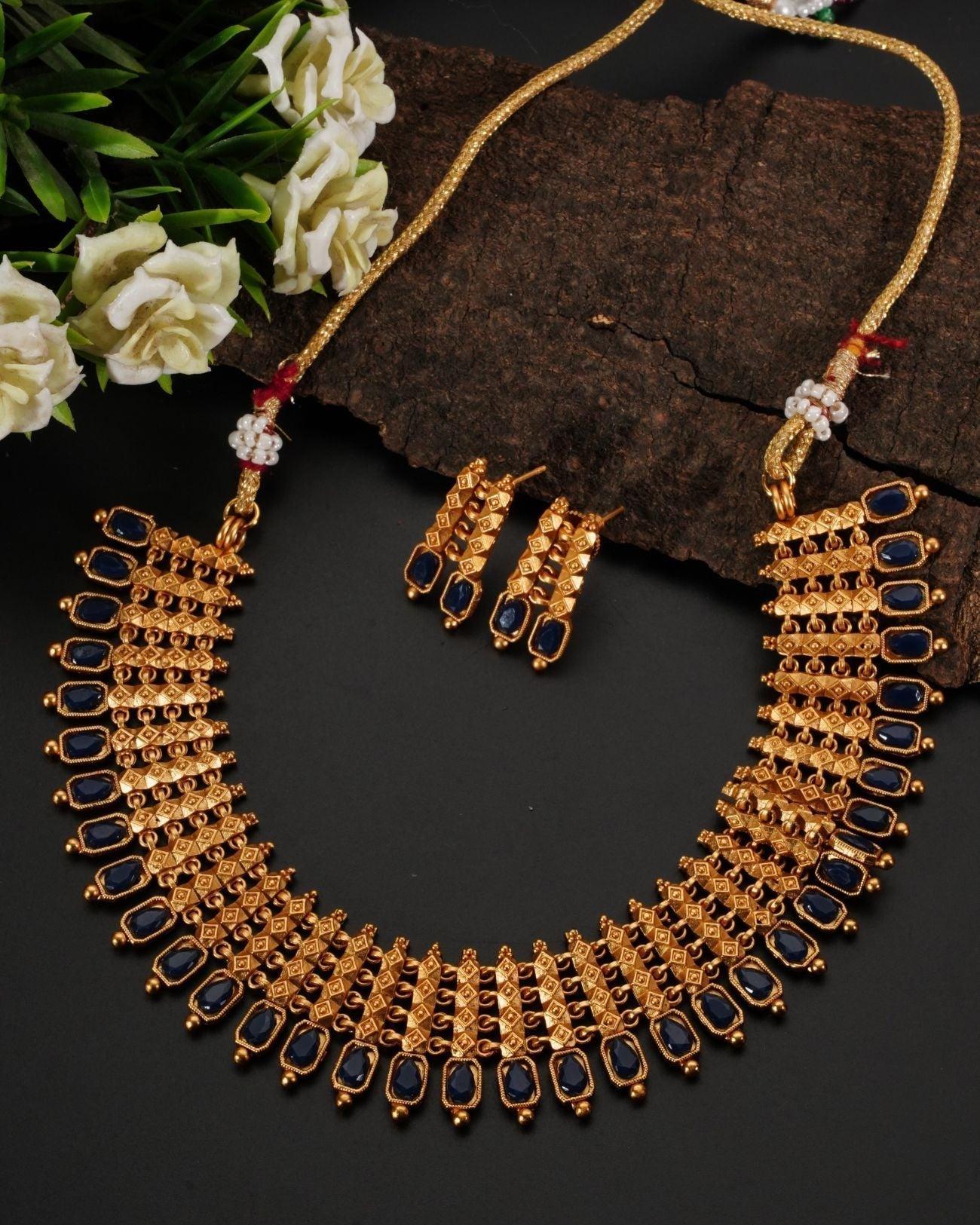 Gold Plated Elegant Designer Short Necklace Set 8730N - Griiham