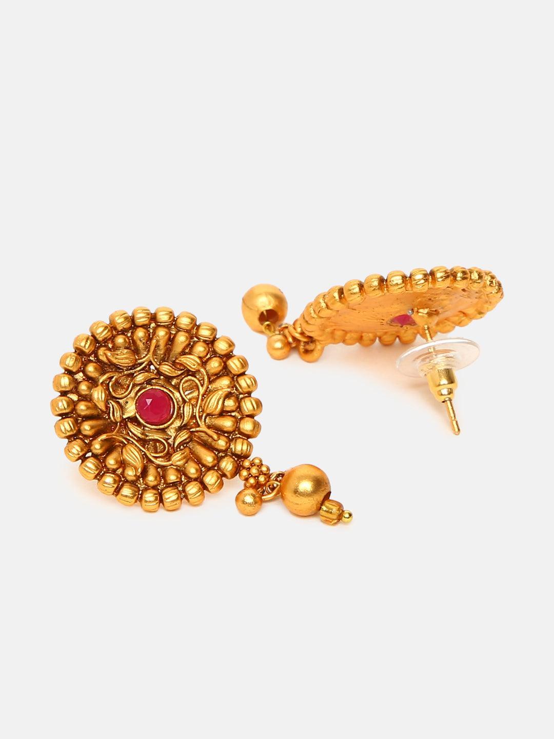 Gold Plated Elegant Half Choker Necklace Set with Multi Colour stones 6655N - Griiham
