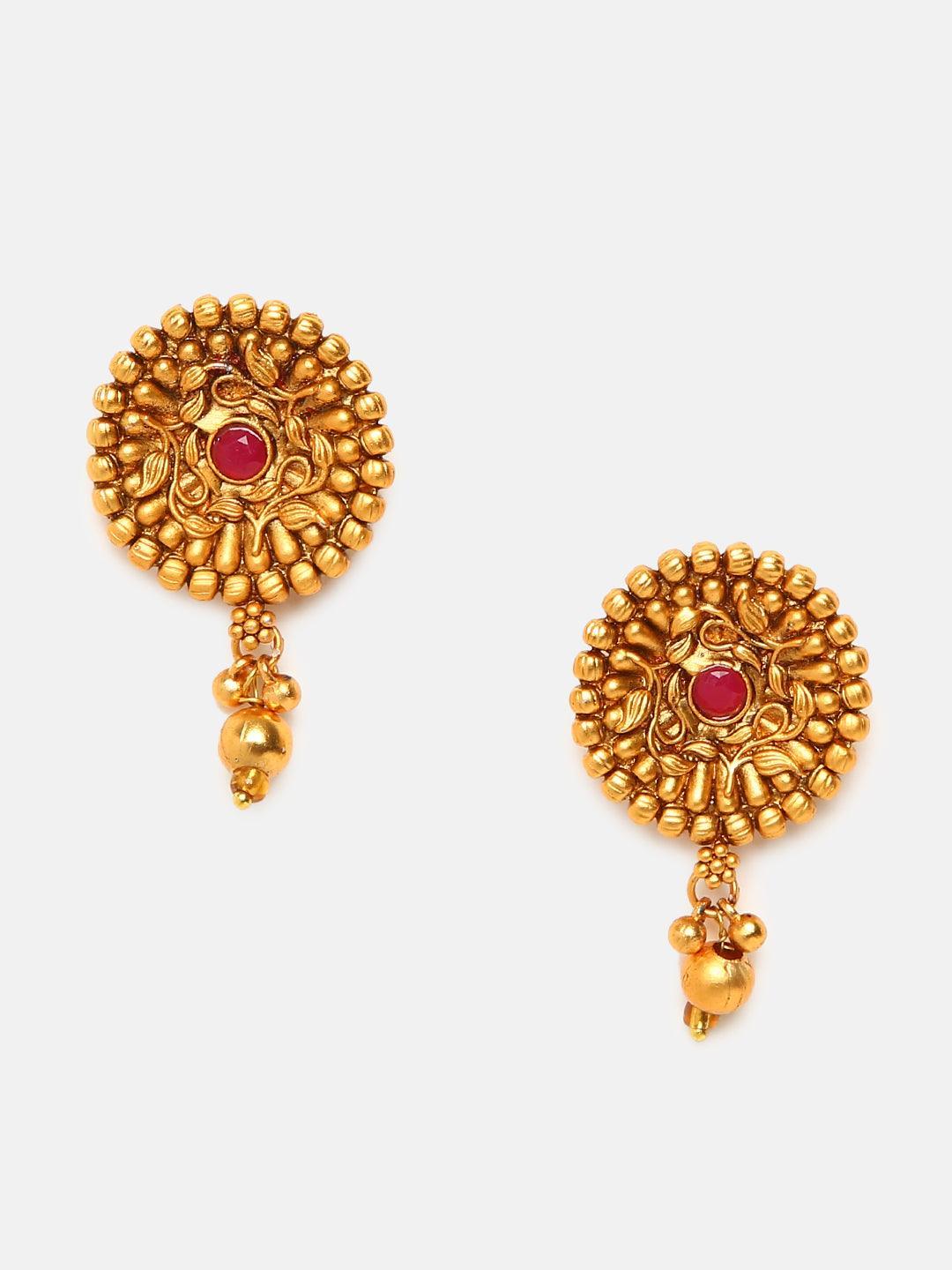 Gold Plated Elegant Half Choker Necklace Set with Multi Colour stones 6655N - Griiham