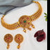 Gold Plated Elegant Half Choker Necklace Set with Multi Colour stones 6655N