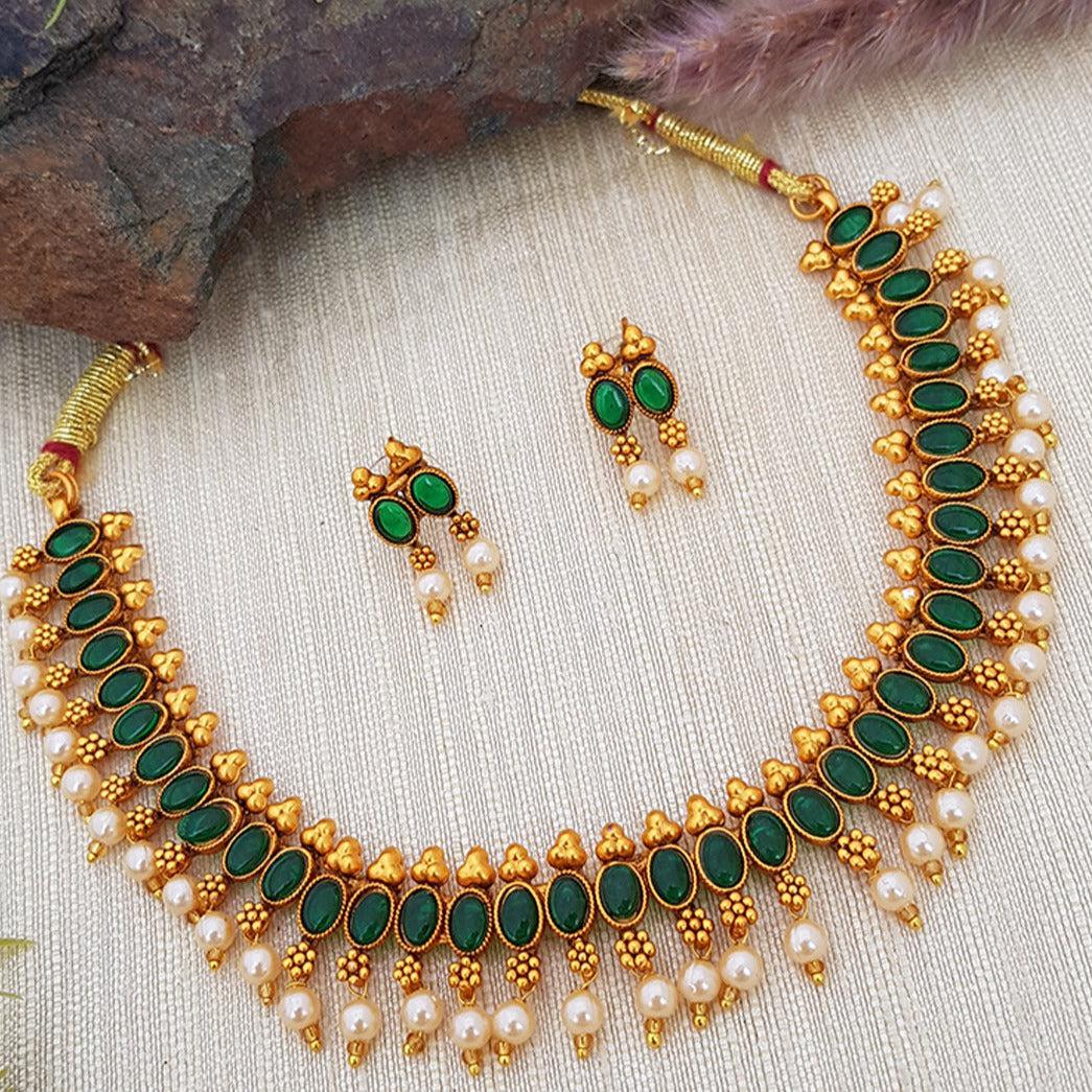 Gold Plated Elegant Necklace Set with Green and Multi Colour 6637N