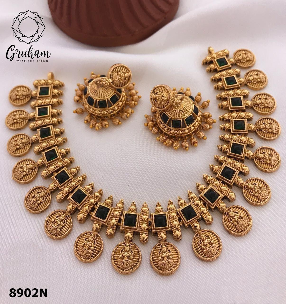 Gold Plated Elegant Necklace Set with diff Colours 8901N-Necklace Set-Griiham-Green-Griiham