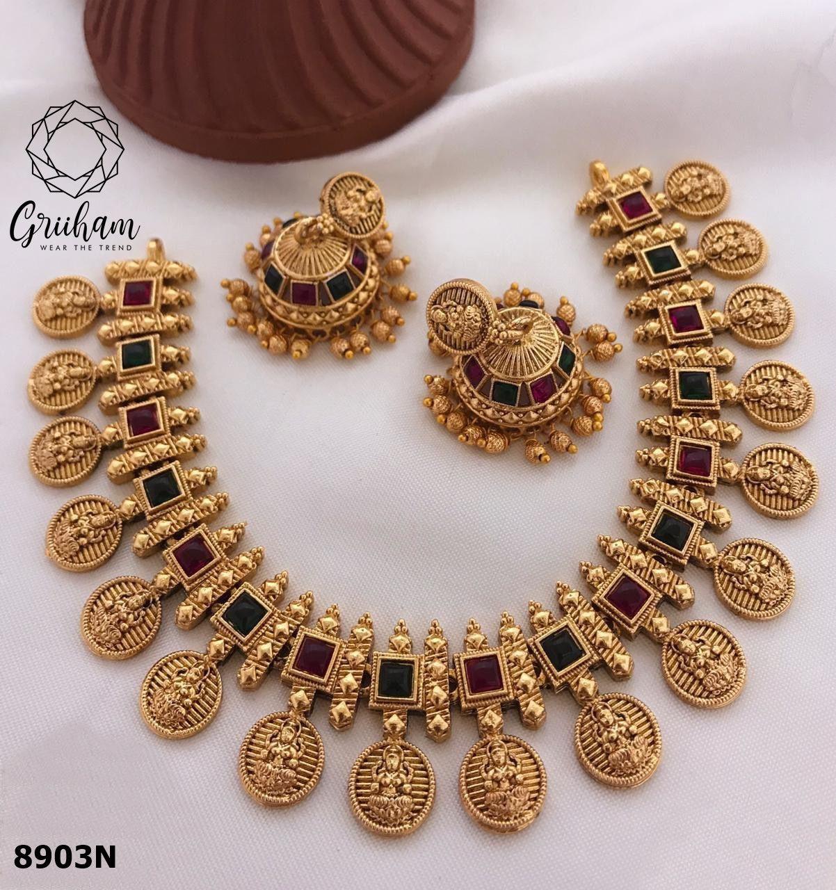 Gold Plated Elegant Necklace Set with diff Colours 8901N-Necklace Set-Griiham-Multi-Griiham