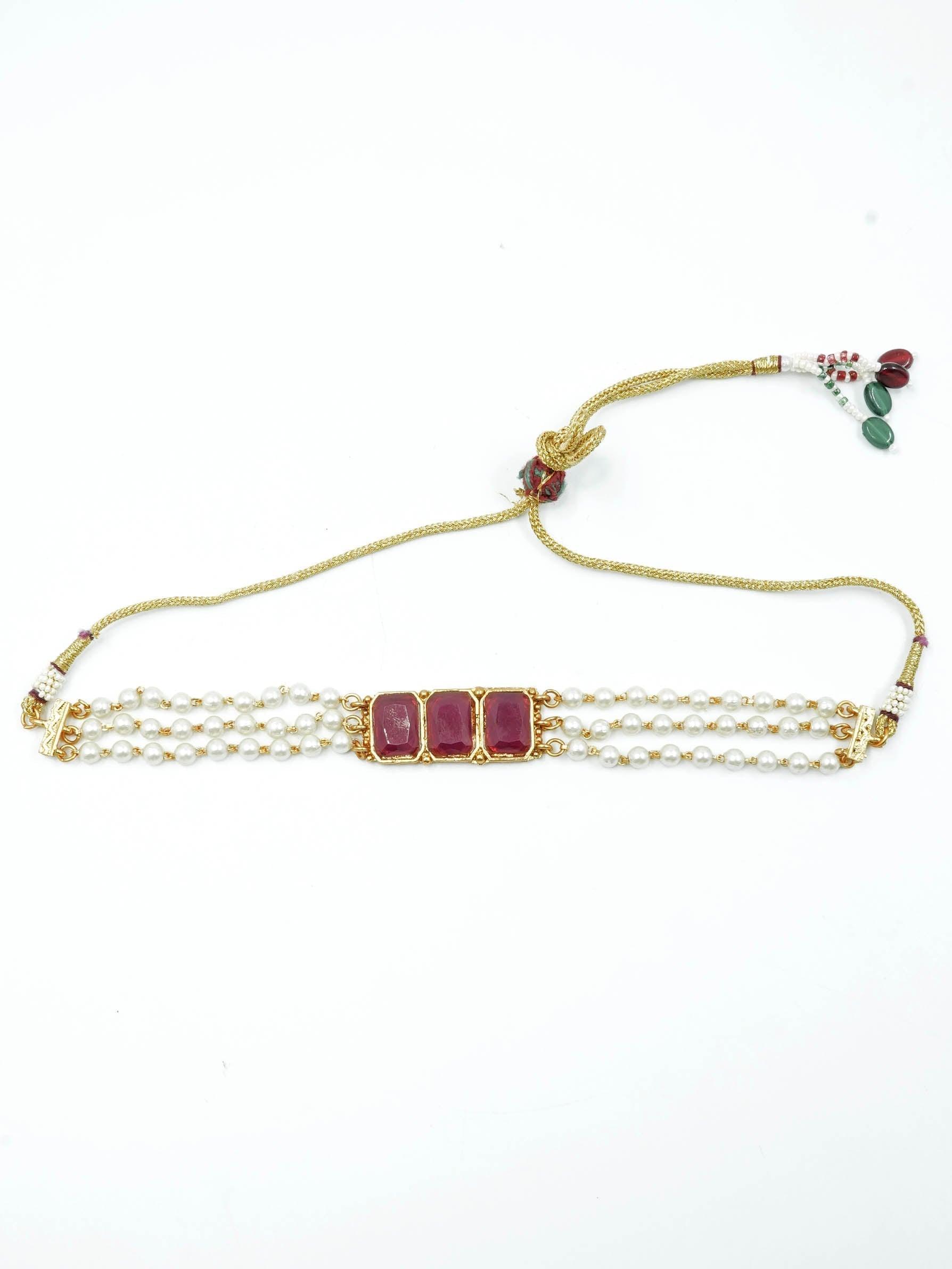 Gold Plated Elegant Short Chic Necklace set with Pearl Studded String 10468N - Griiham