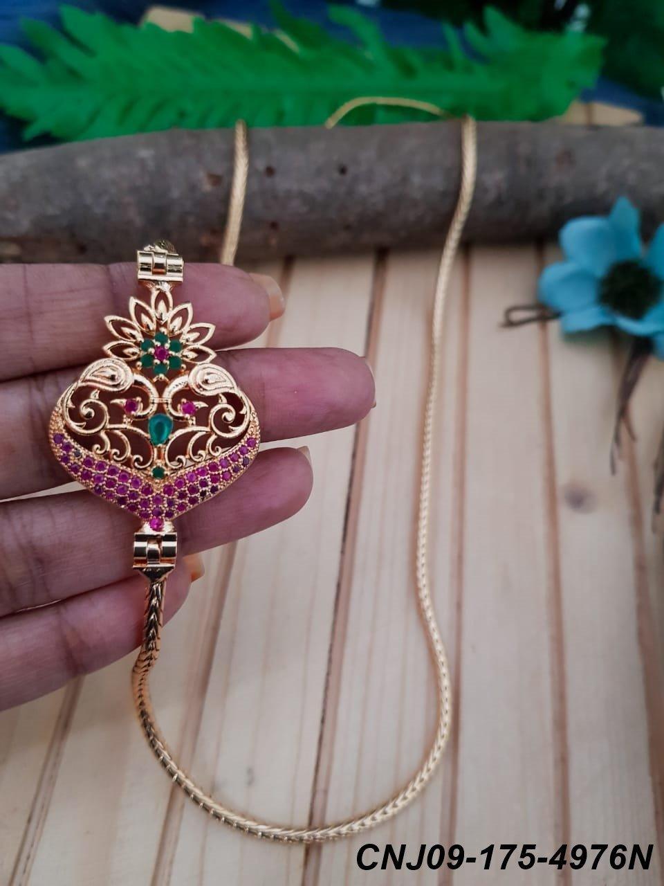 Gold Plated Evergreen design with Real AD Studded Mopu CNJ09-175-4976N