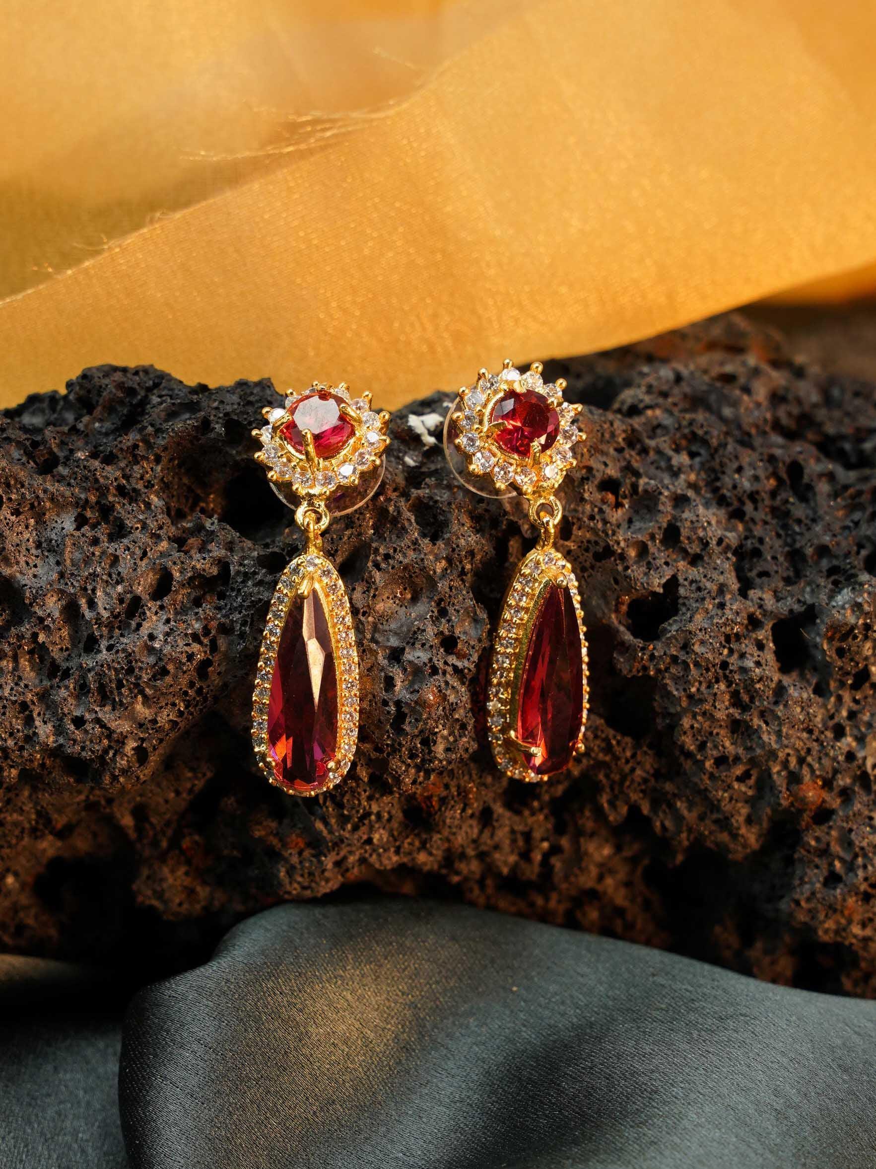 Gold Plated Exclusive Drop Shape Stone Studded Jhumkis / Earrings with different color options E9792N - Griiham