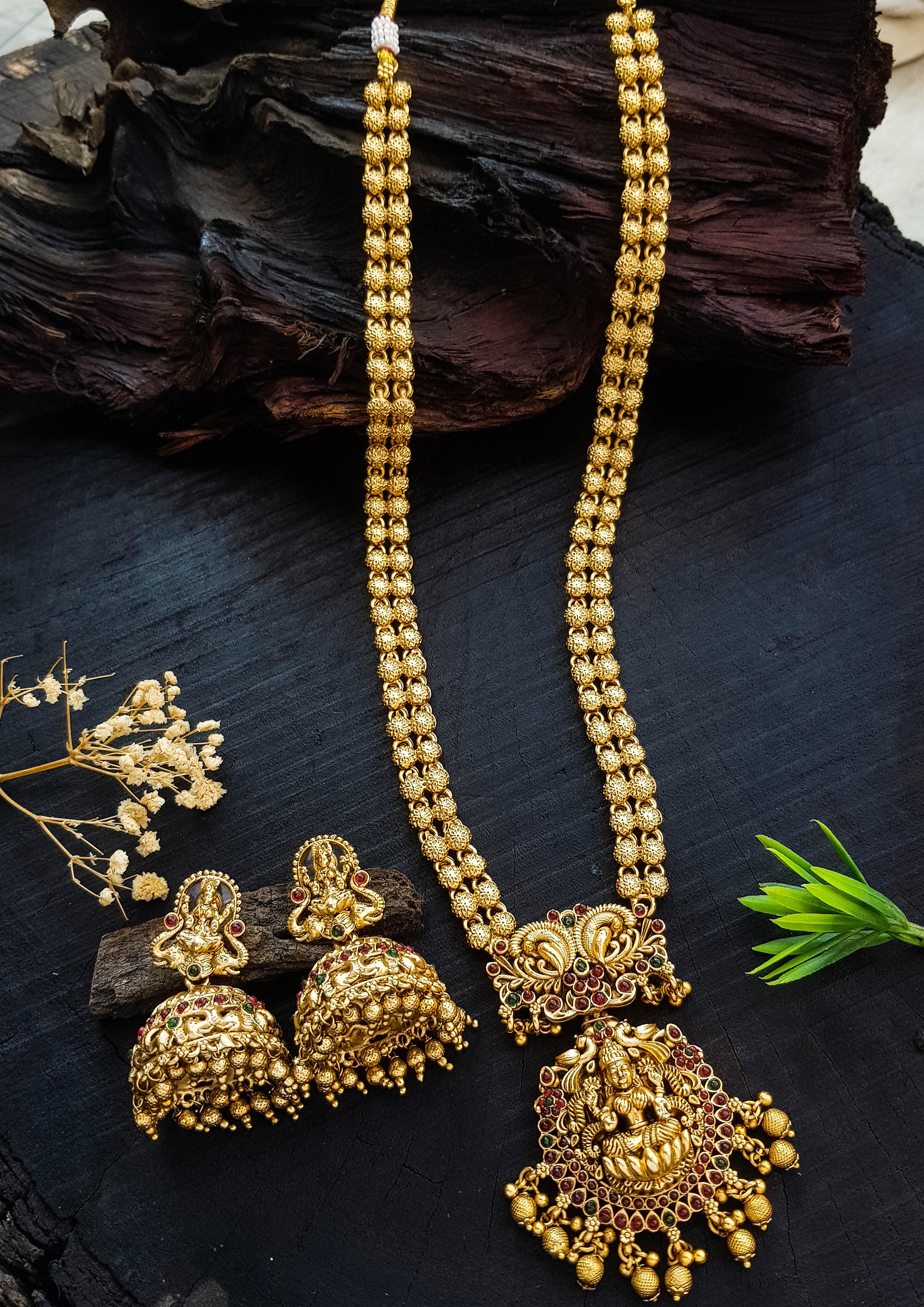 Gold Plated Exclusive Laxmi Long Necklace Set 23427N - Griiham
