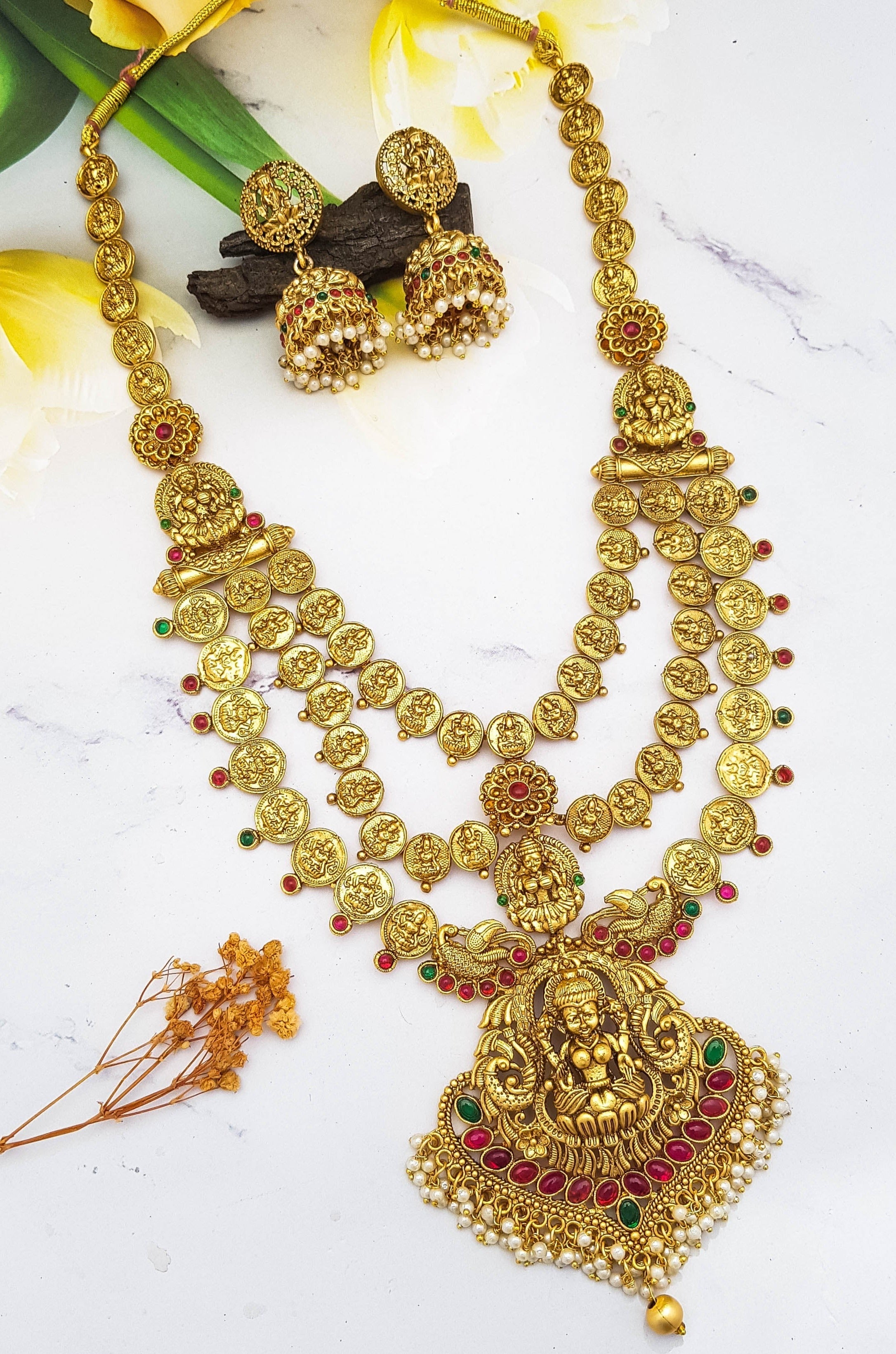 Gold Plated Exclusive Long Layered Necklace Set 16842N-1