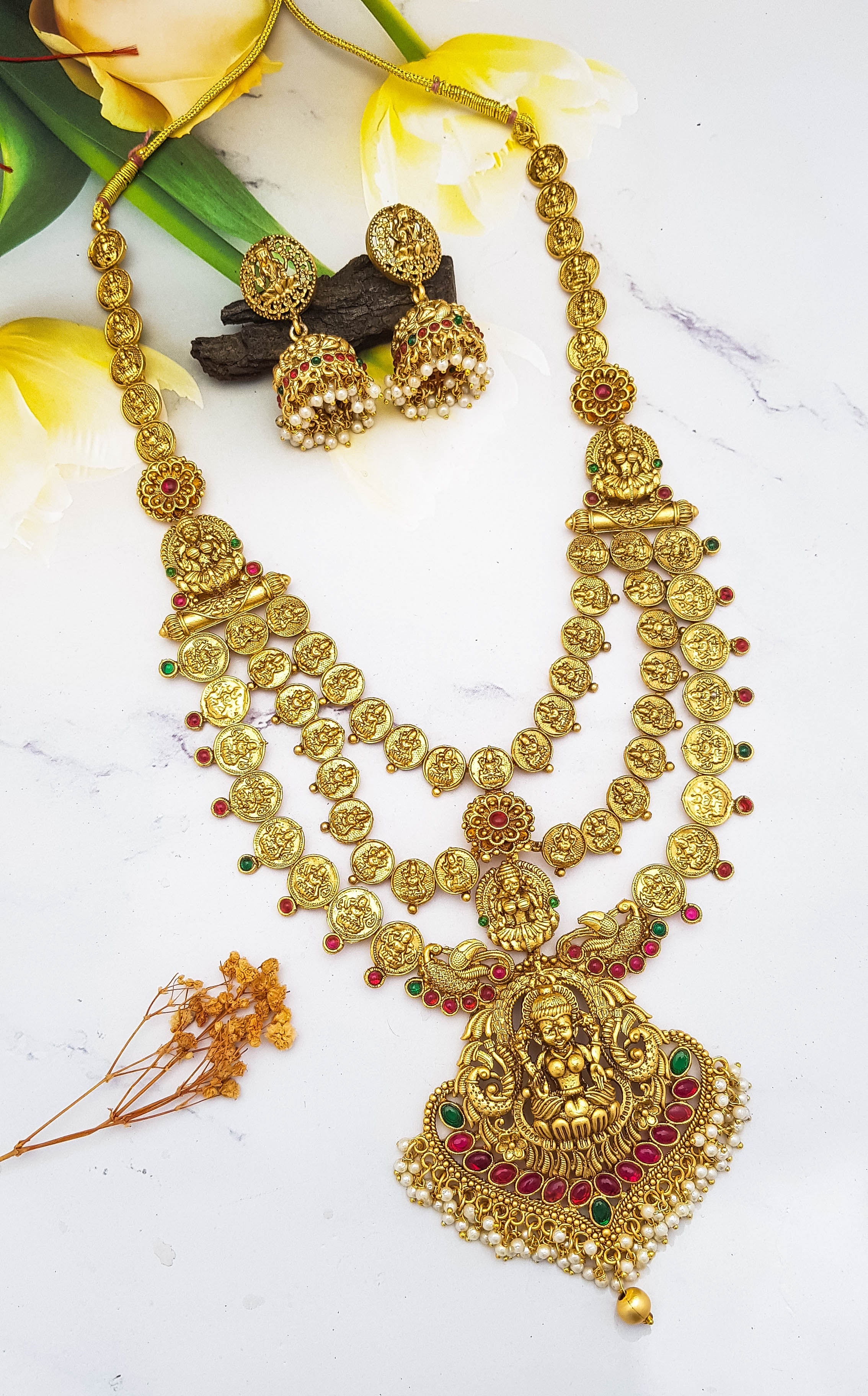 Gold Plated Exclusive Long Layered Necklace Set 16842N