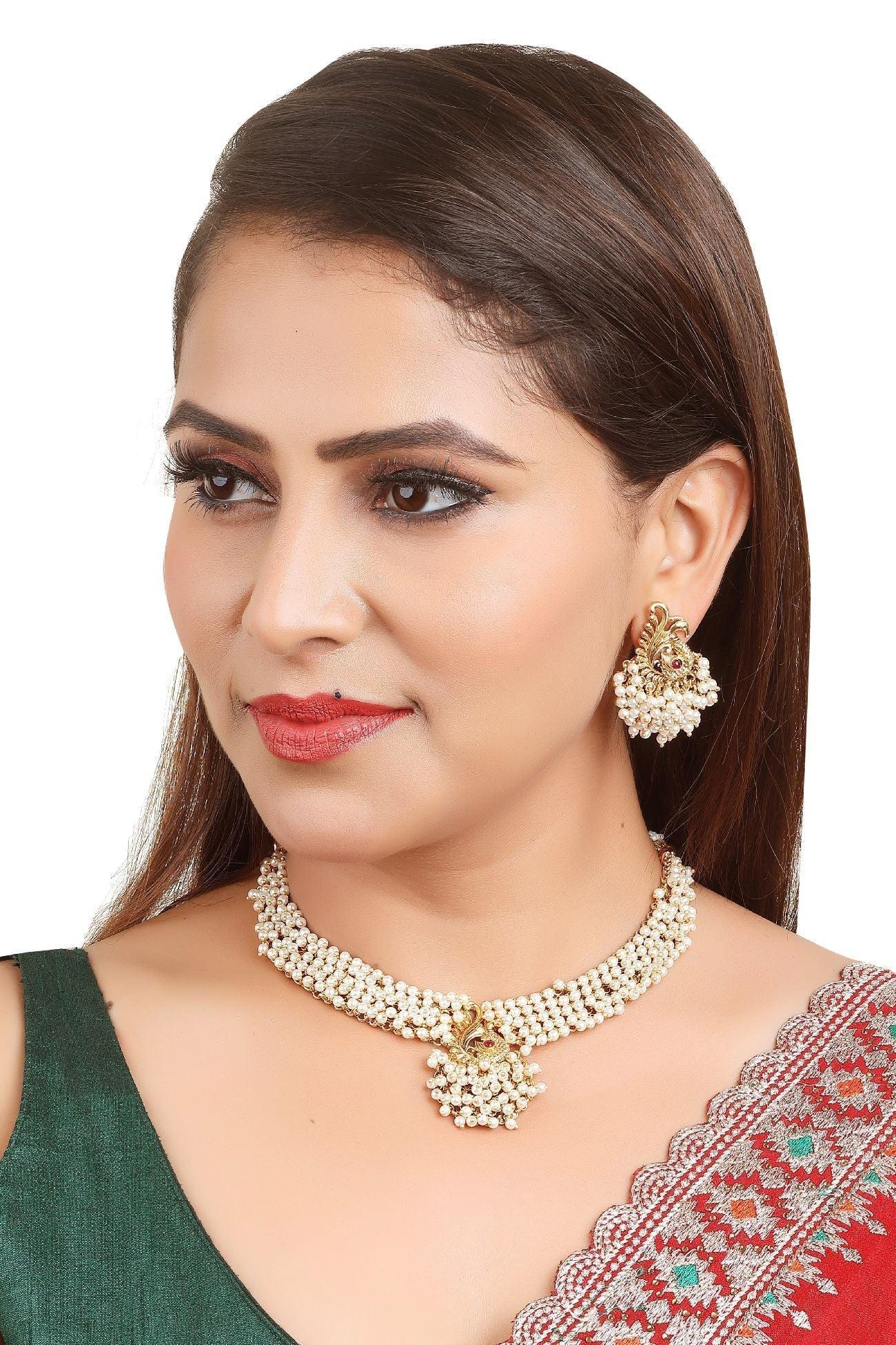 Gold Plated Exclusive Necklace Set with pearls 17080N