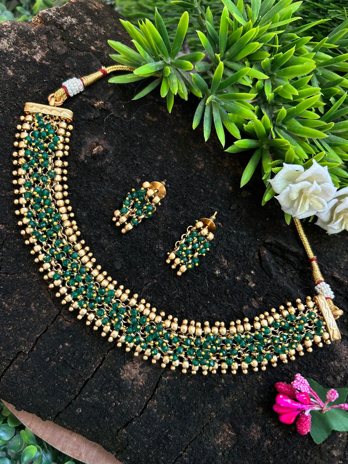 Gold Plated Exclusive Necklace Set with pearls 20243N