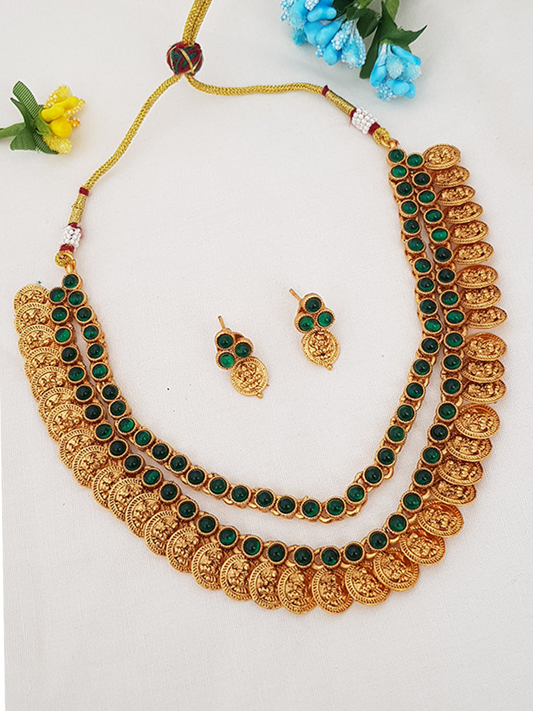 Gold Plated Exclusive bestseller Layered Grand Laxmi Necklace Set with colour options 9847N
