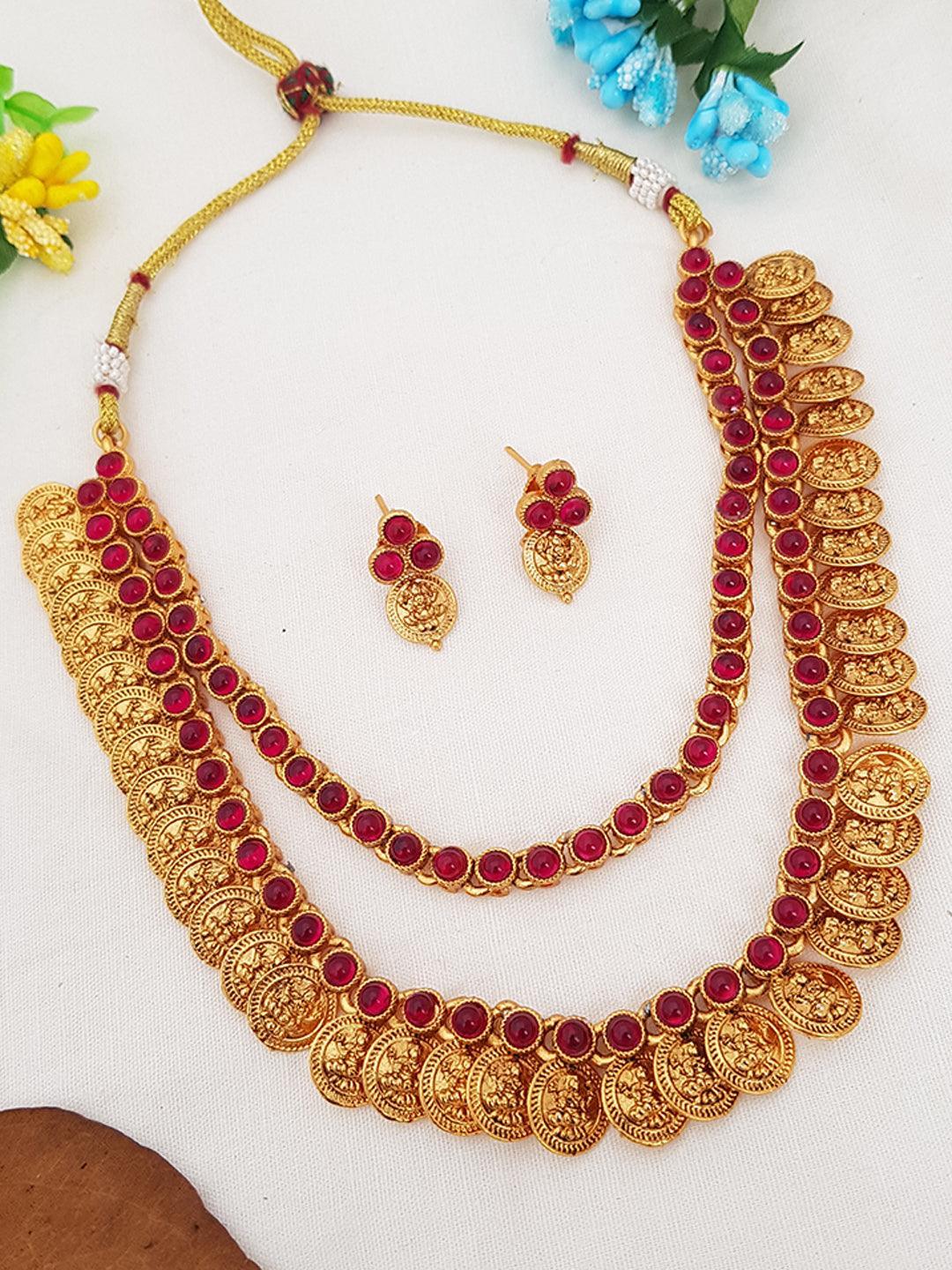 Gold Plated Exclusive bestseller Layered Grand Laxmi Necklace Set with colour options 9847N