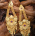 Gold Plated Floral Hangings Earrings with ruby green stone