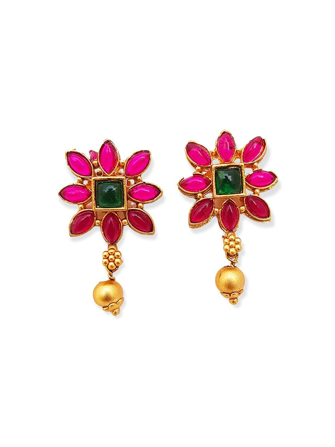 Gold Plated Floral Peacock design Medium Length Necklace Set 6909N - Griiham