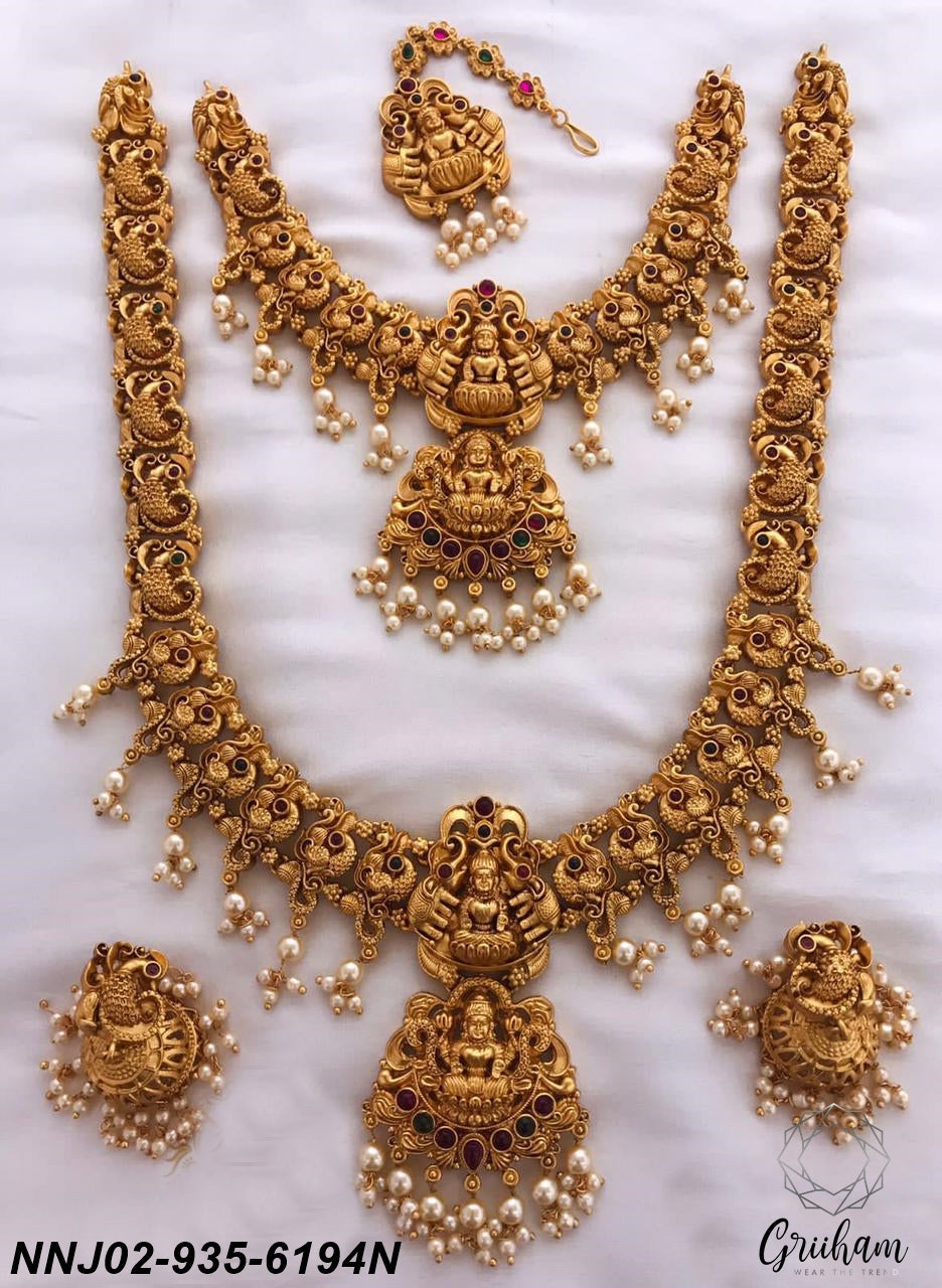 Gold Plated High quality guaranteed Necklace Set combo (Long+short) with Mang Tikka 6194N