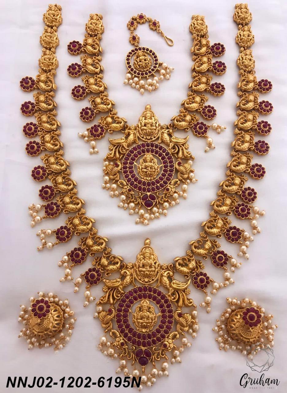 Gold Plated High quality guaranteed Necklace Set combo (Long+short) with Mang Tikka 6195N