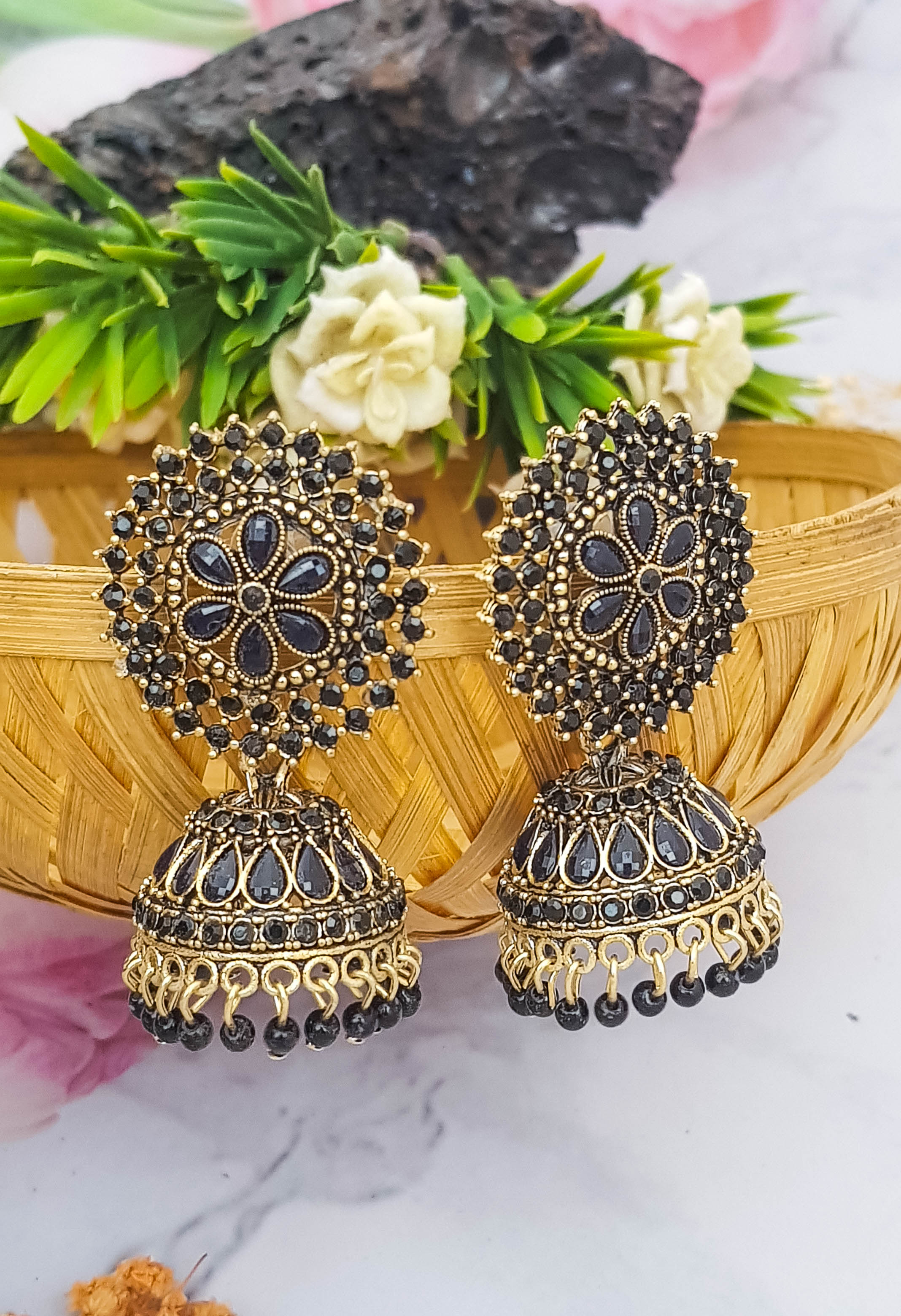 Gold Plated Jhumki with Fancy Stones 19218N