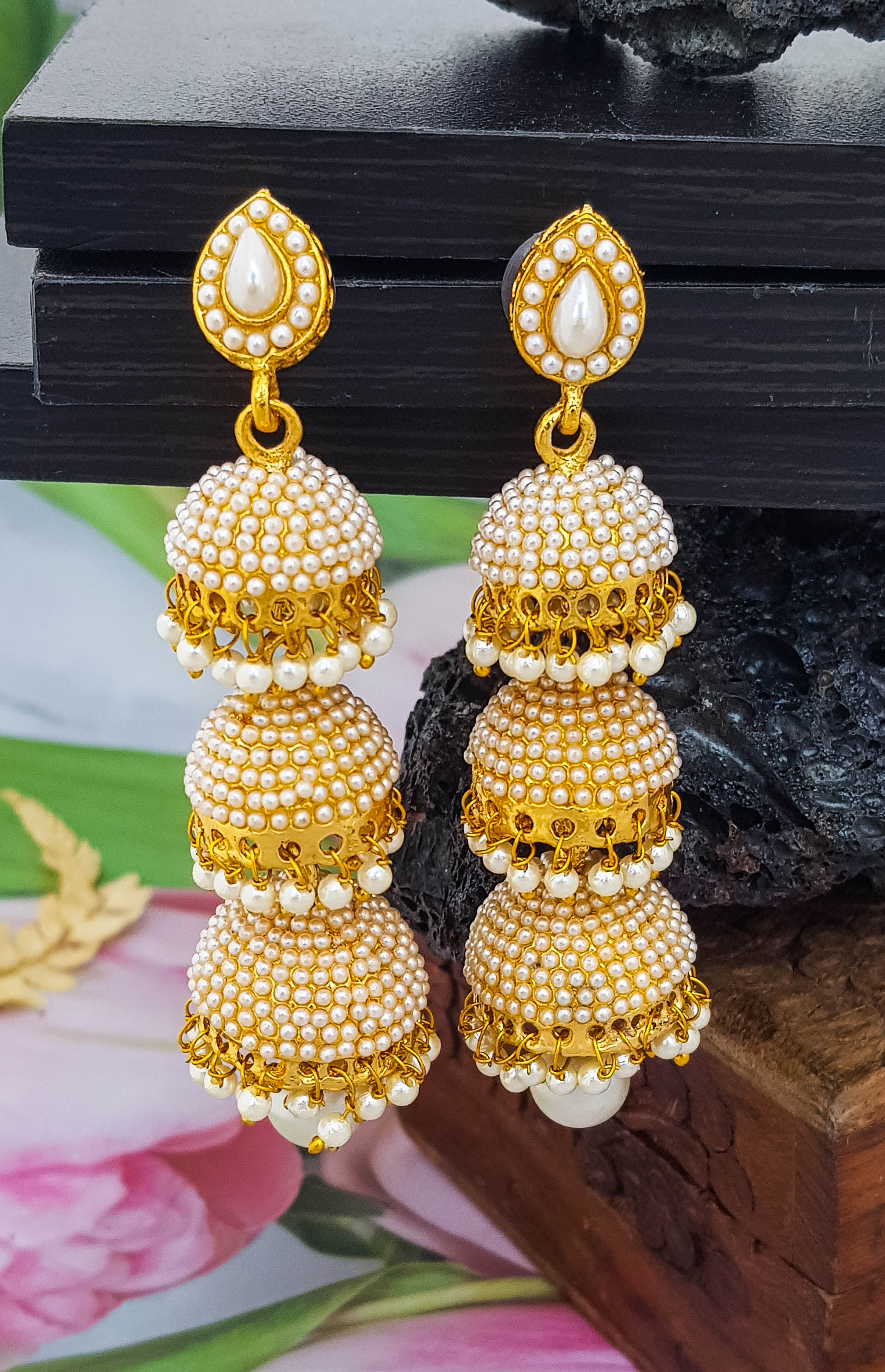 Gold Plated Jhumki with Fancy Stones 19257N