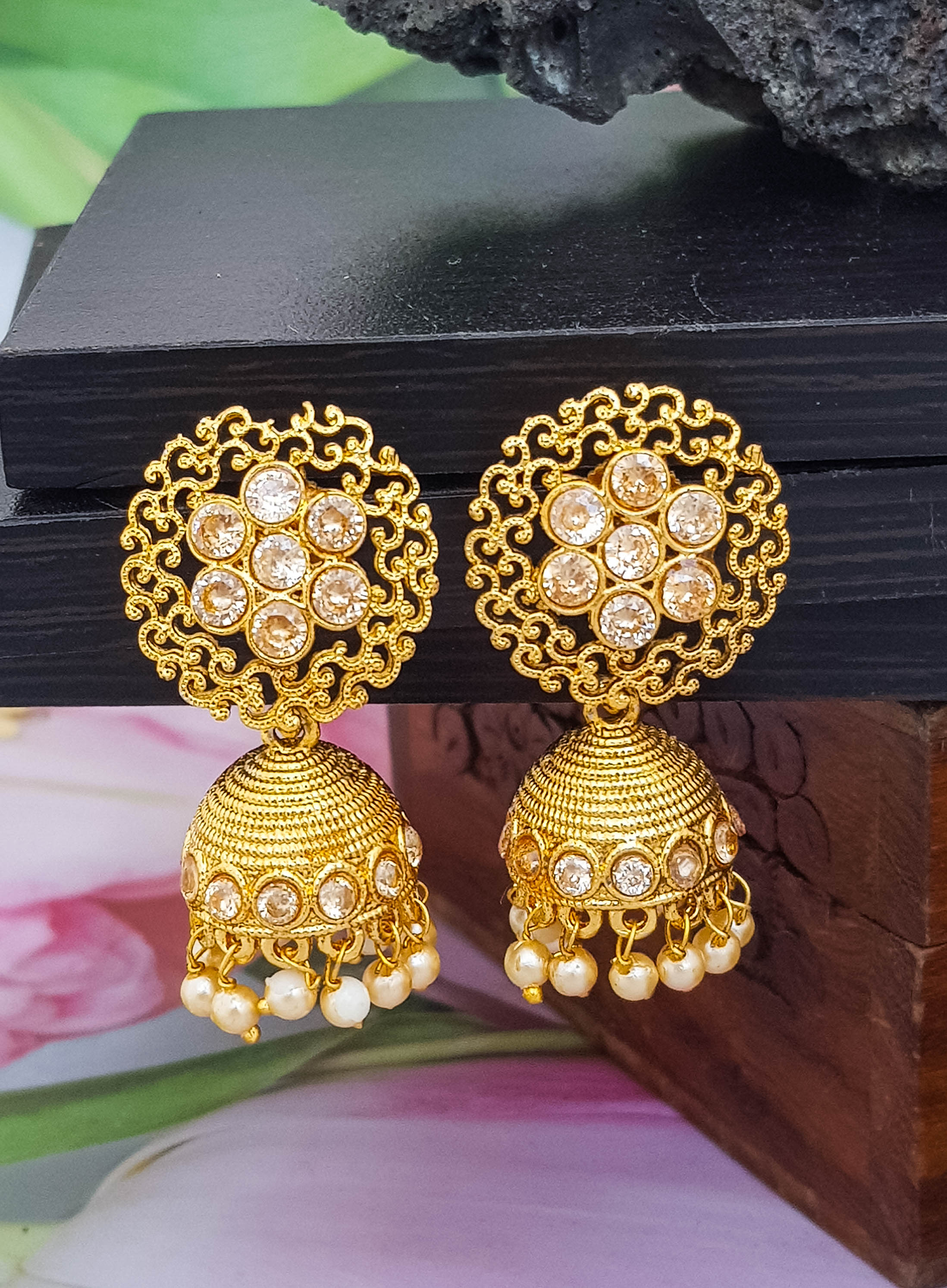 Gold Plated Jhumki with fancy Stones 19219N