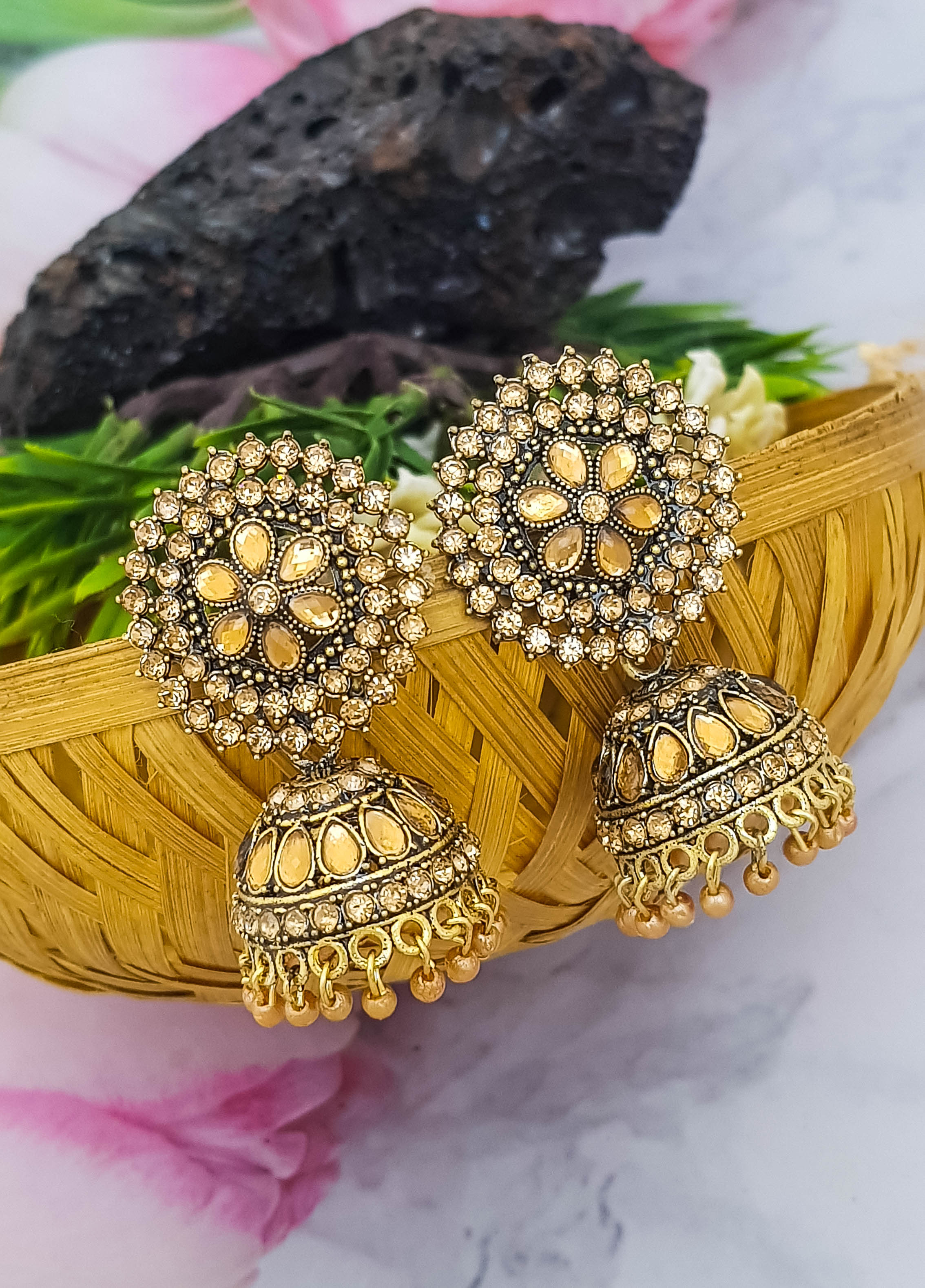 Gold Plated Jhumki with fancy Stones 19224N
