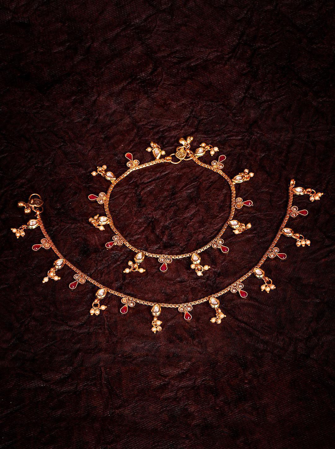 Gold Plated Kundan Multi color Payal Anklet