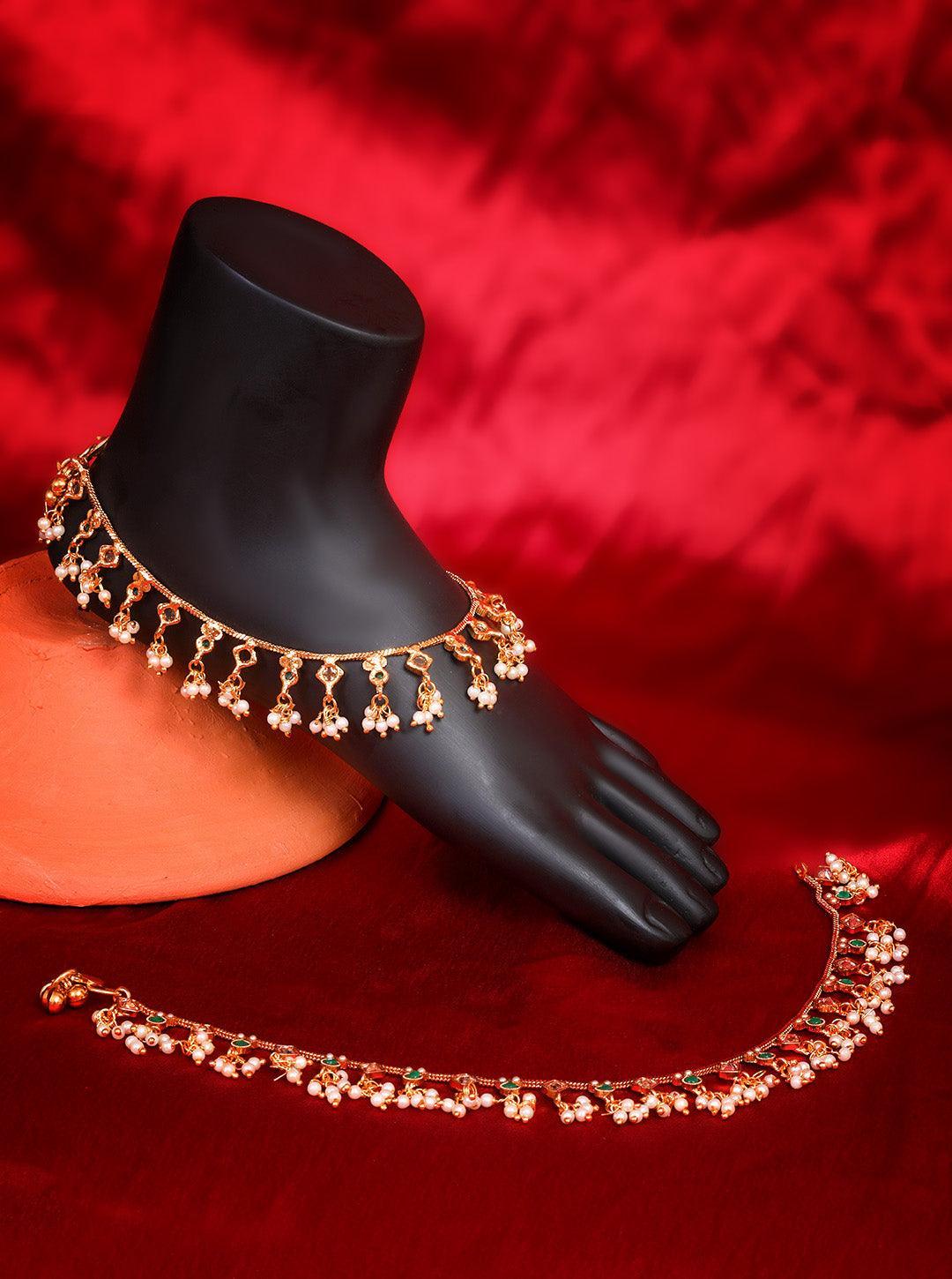 Gold Plated Kundan Multi color Payal Anklet