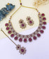 Gold Plated Kundan with Maroon Stone Studded Necklace set with Tikka 9696N - Griiham