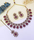 Gold Plated Kundan with Maroon Stone Studded Necklace set with Tikka 9696N