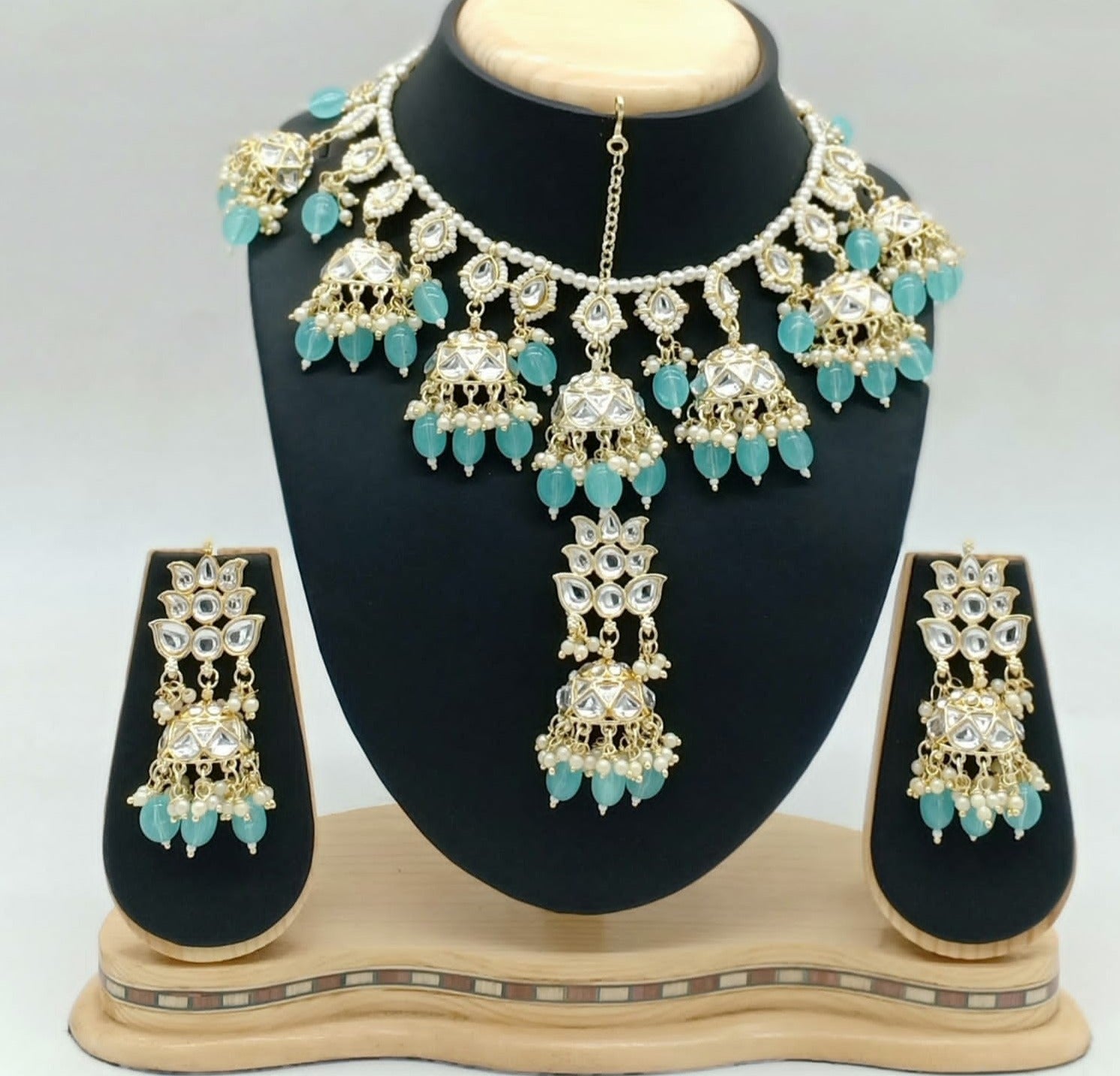 Gold Plated Kundan with Mirror Stone Necklace set with Tikka 9448N