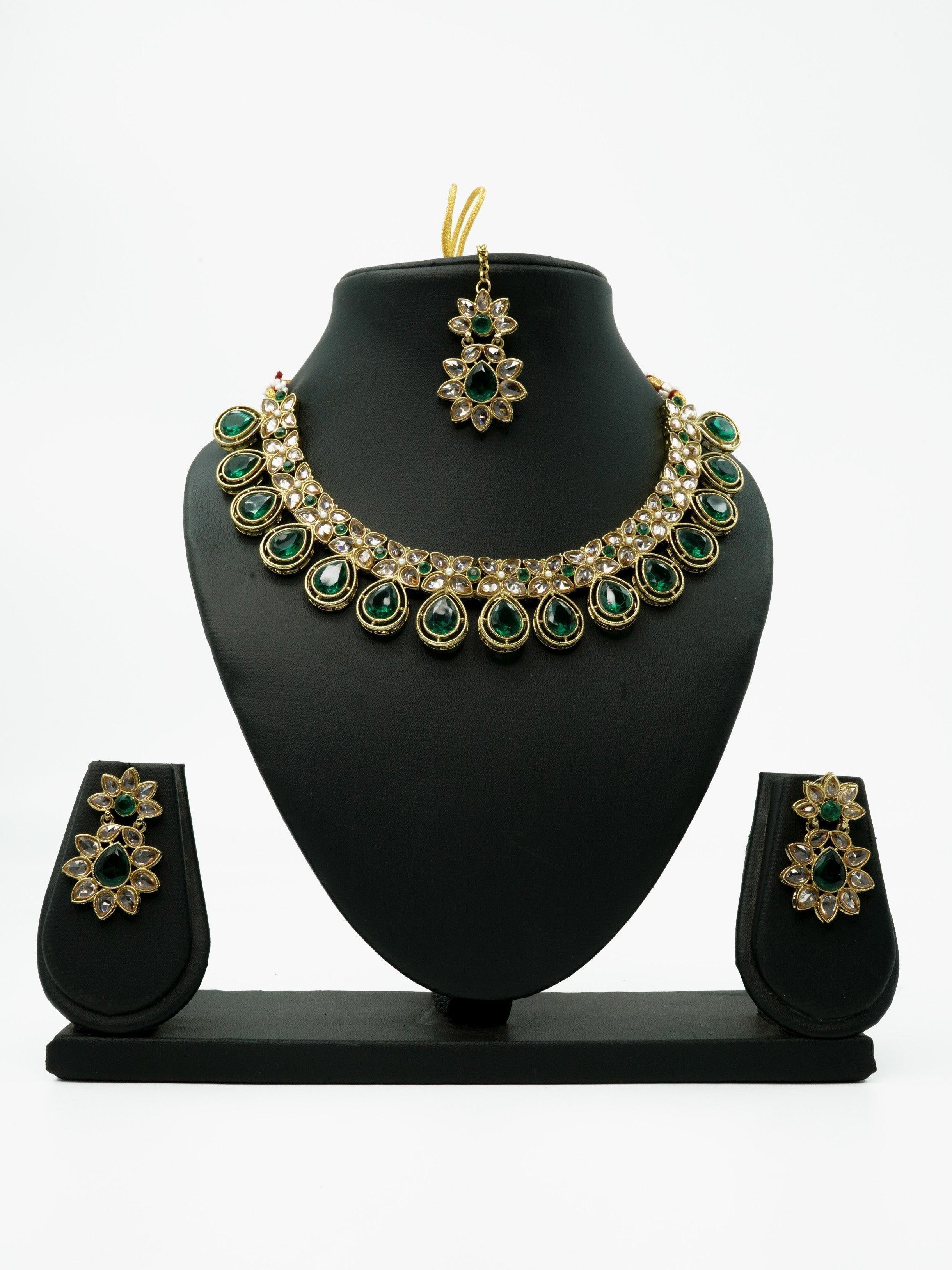 Gold Plated Kundan with Mirror Stone Studded Necklace set with Tikka 9450N