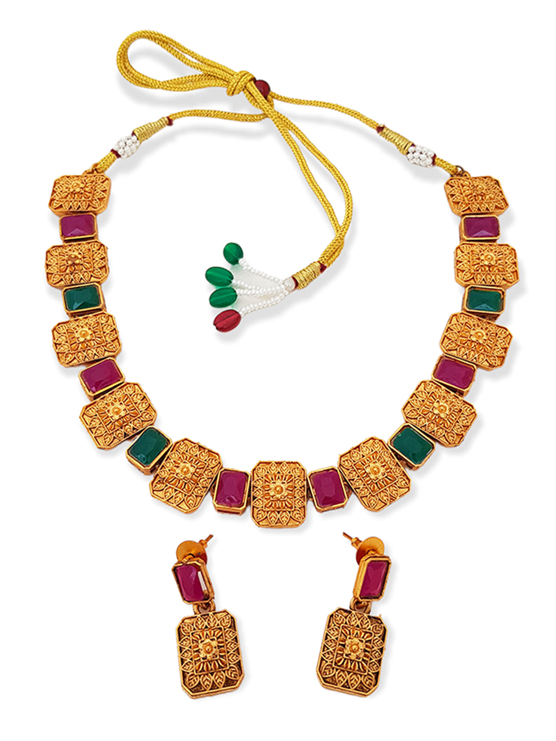 Gold Plated Latest Designs Necklace Set with diff Colours 6906N