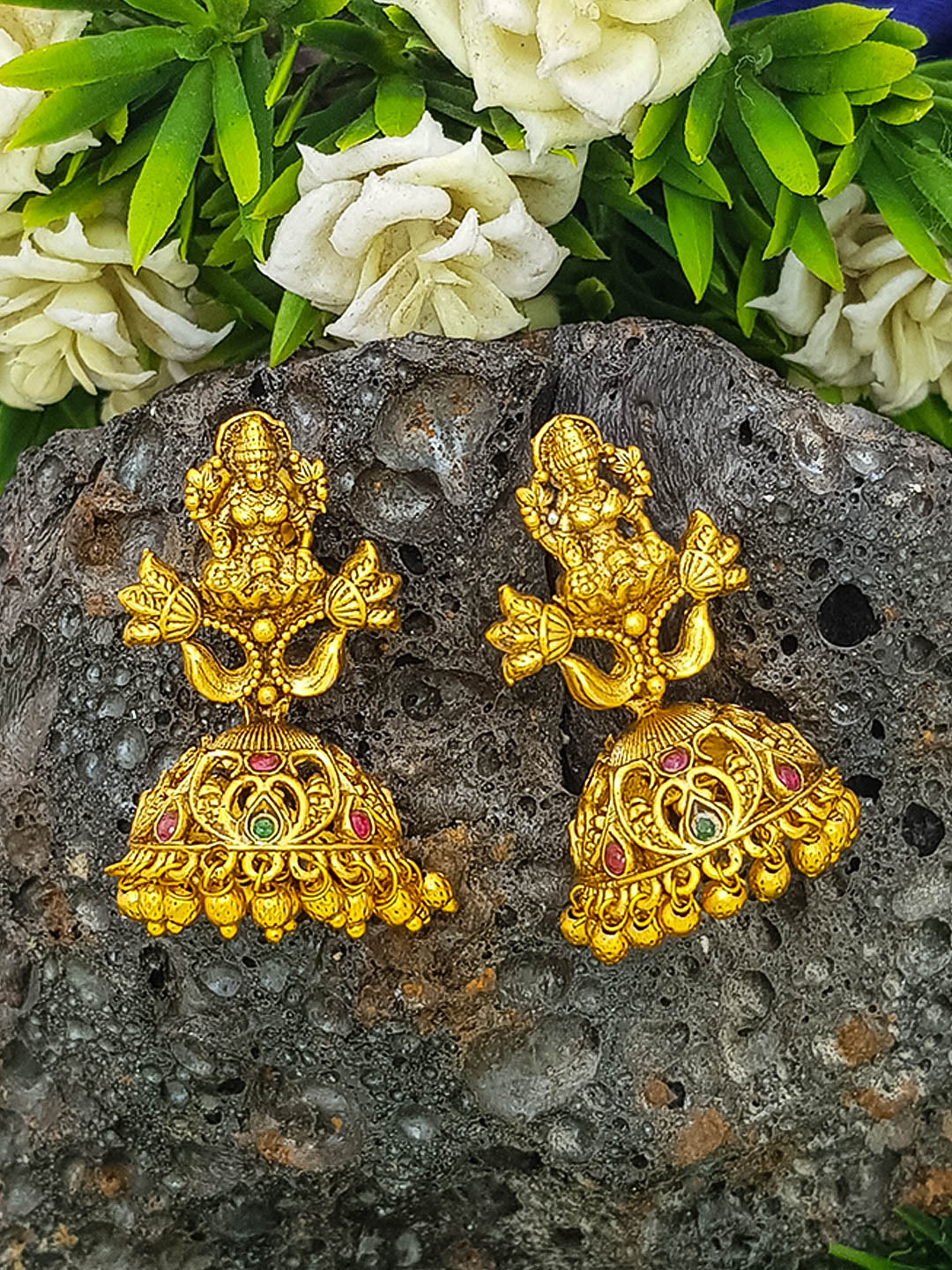 Gold Plated Laxmi Jhumka Earrings 13186N