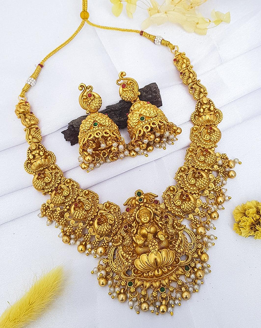 Gold Plated Laxmi Necklace set 14120N - Griiham