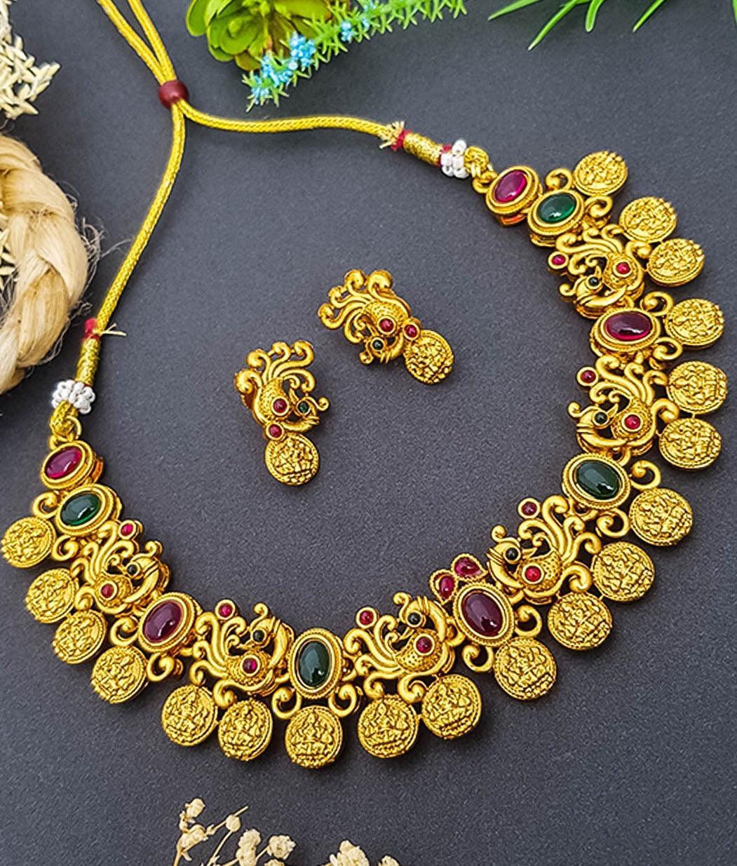 Gold Plated Laxmi with Coin Necklace set 10386N - Griiham