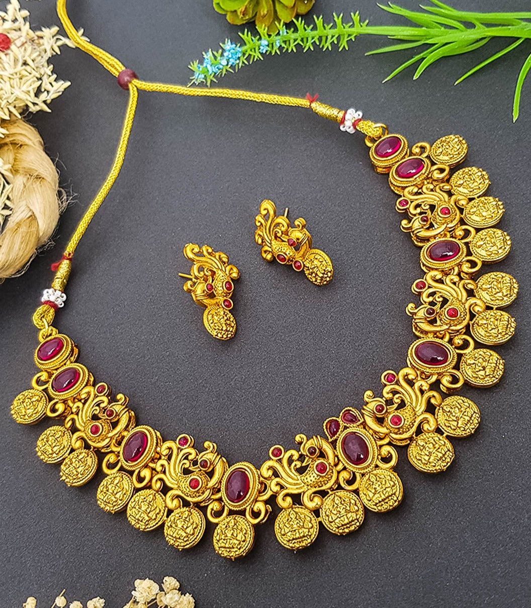 Gold Plated Laxmi with Coin Necklace set 10386N