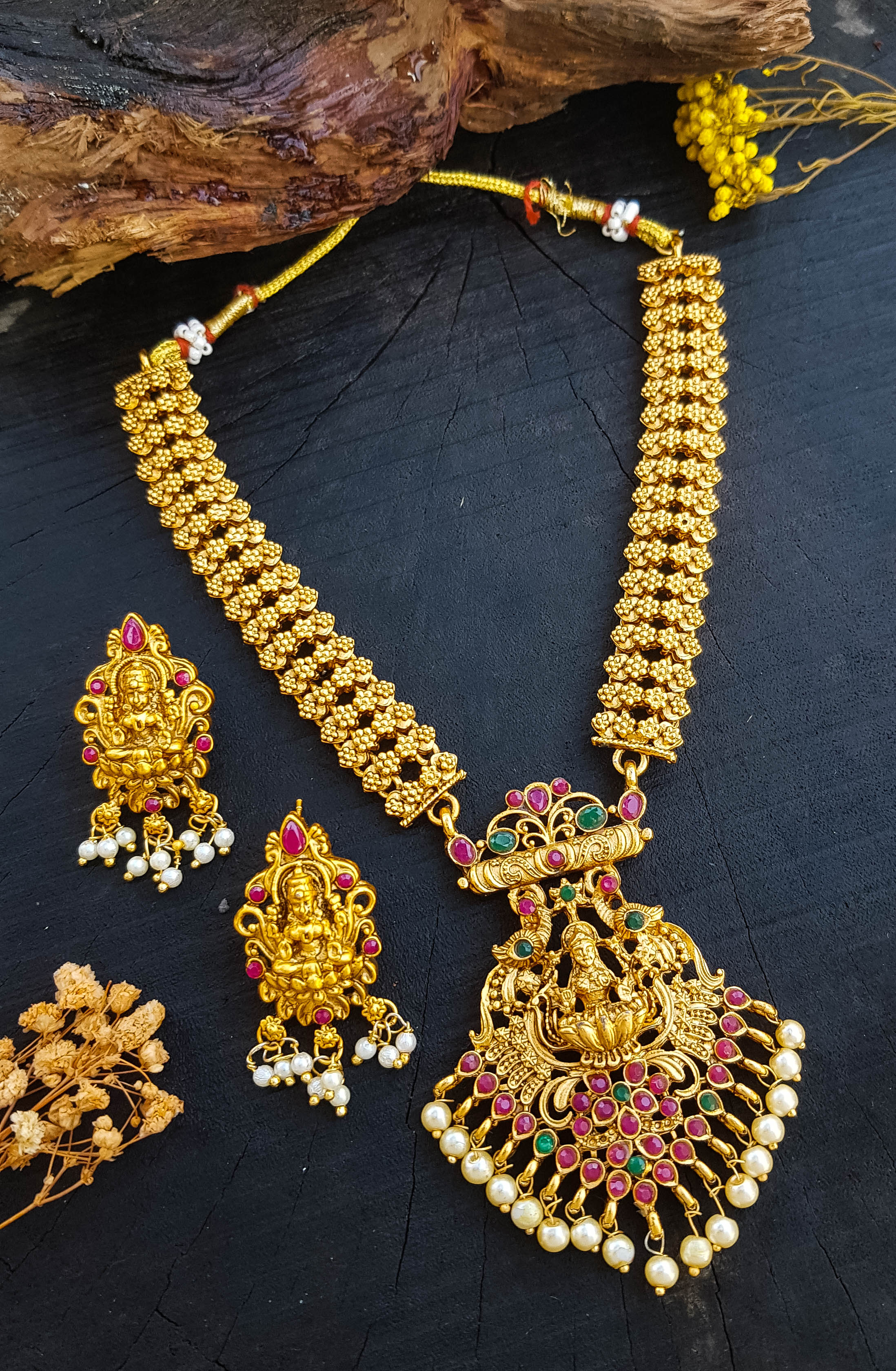 Gold Plated Long AD Necklace set 18243N