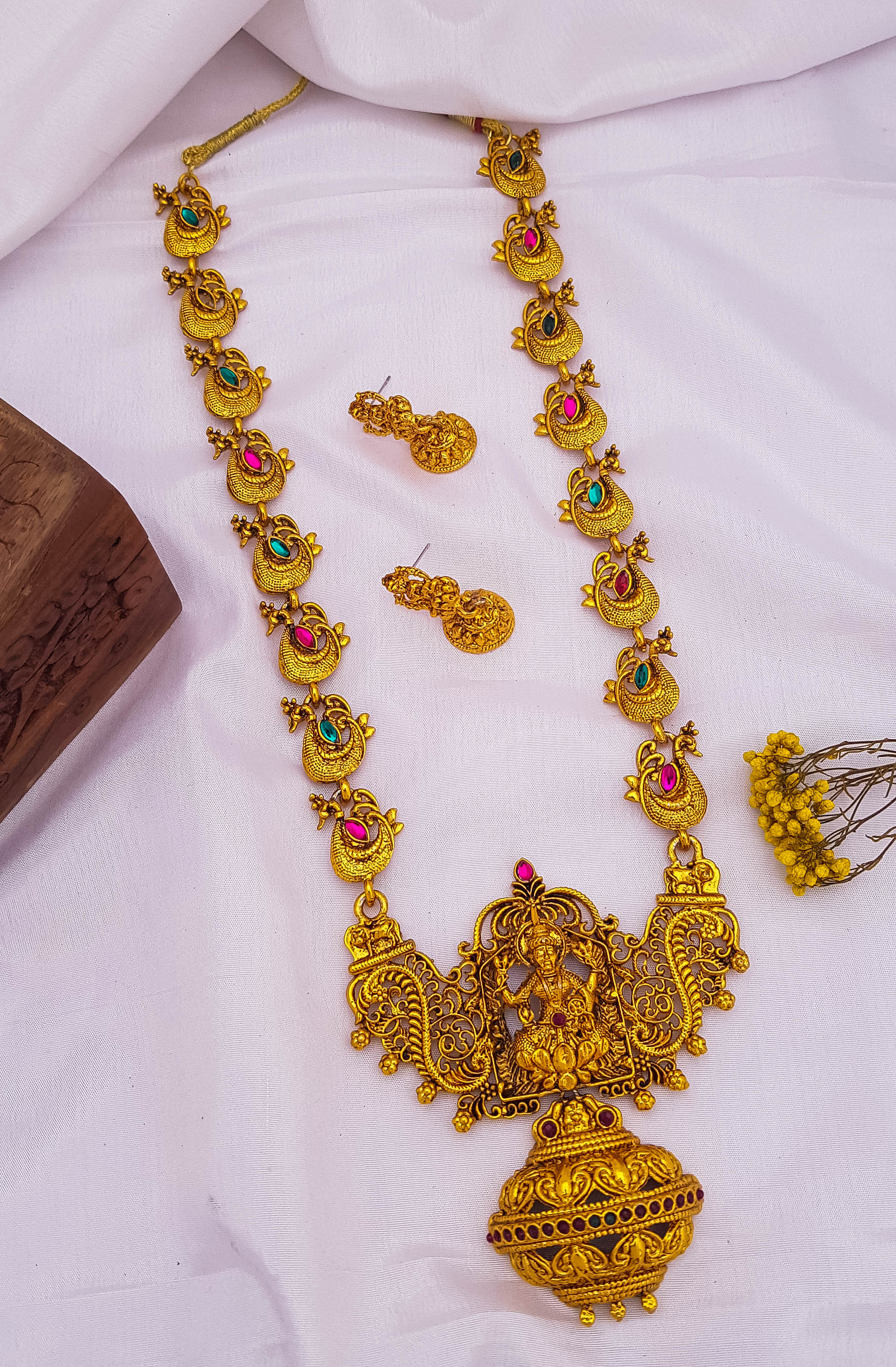 Gold Plated Long Necklace Set with AD Stones 18367N