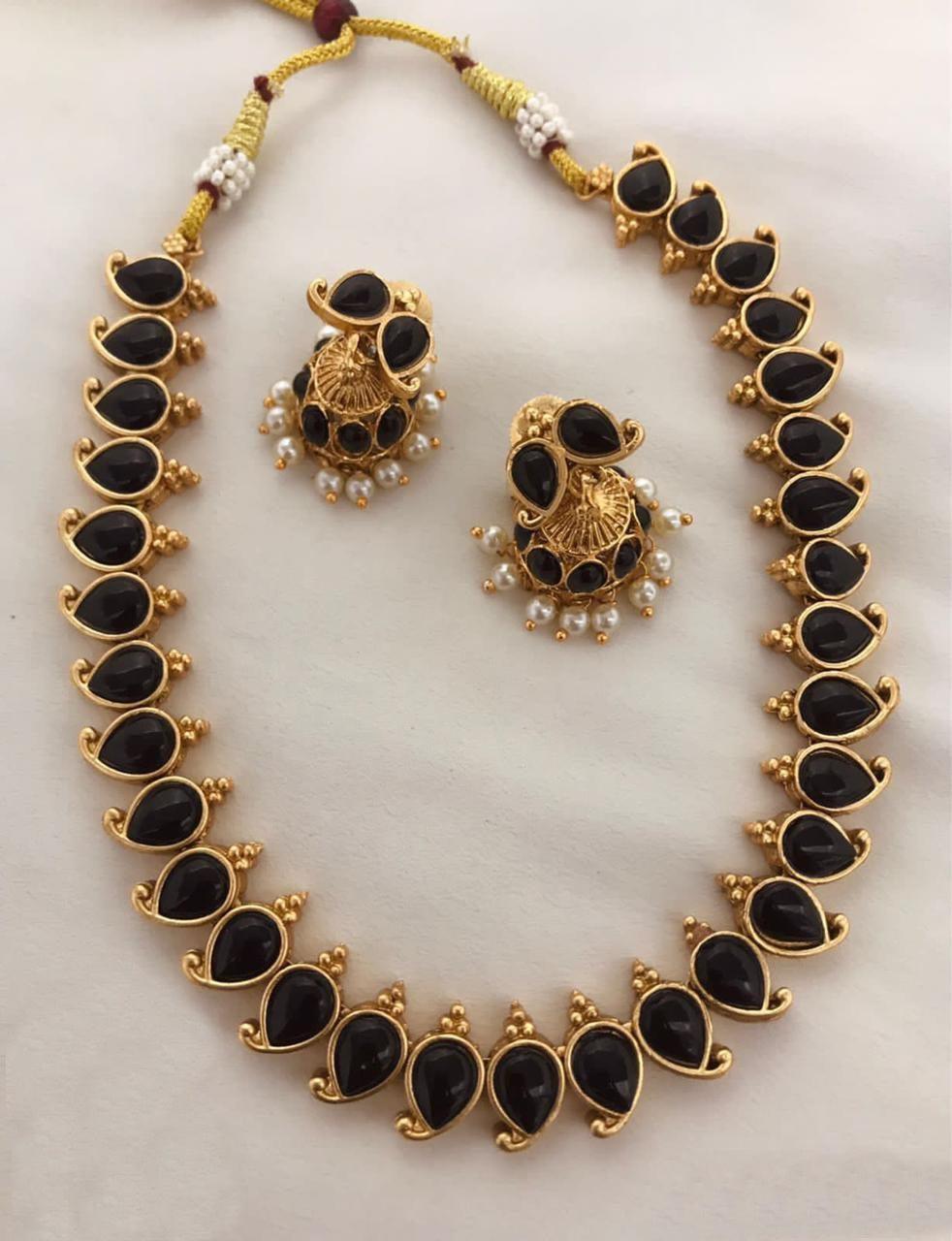 Gold Plated Mango Necklace Set with diff Colours big stones - Griiham