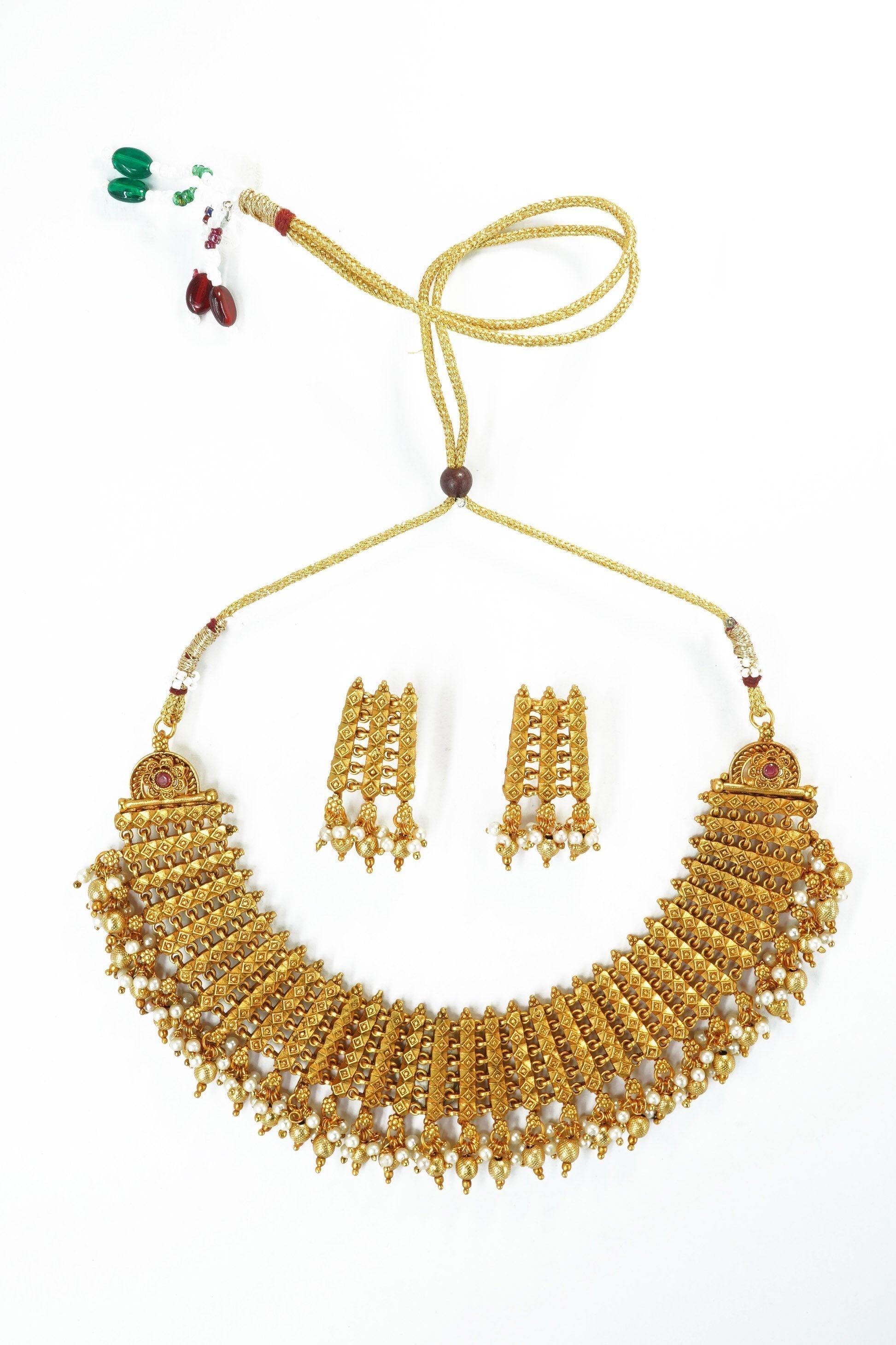 Gold Plated Medium Length Classic Laxmi Necklace set 10423N - Griiham
