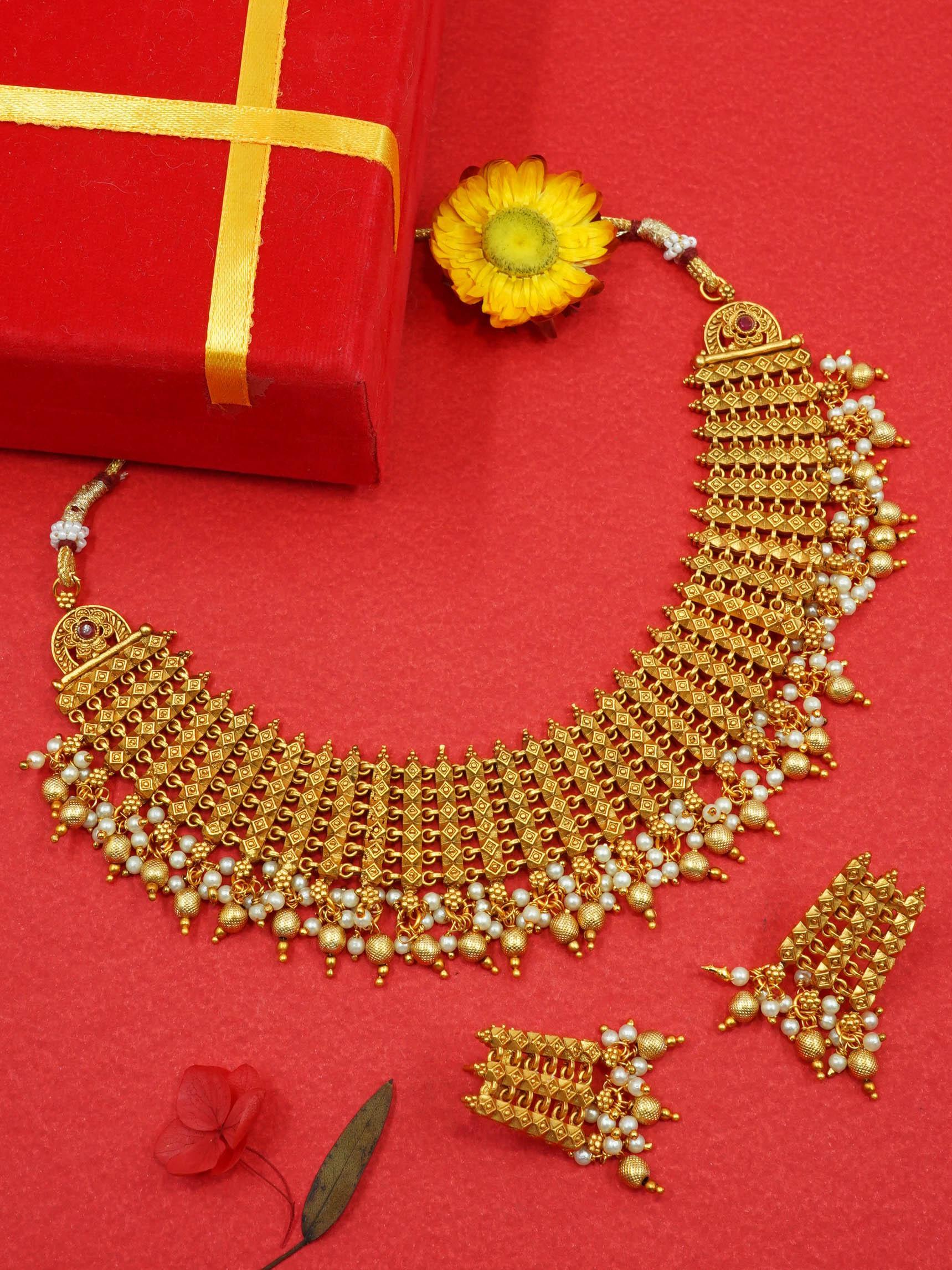Gold Plated Medium Length Classic Laxmi Necklace set 10423N - Griiham