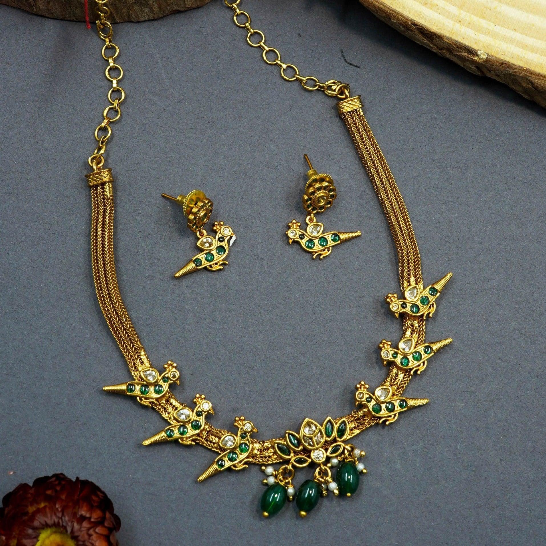 Gold Plated Medium Length Classic Parrot motif Necklace set 9243N - Griiham