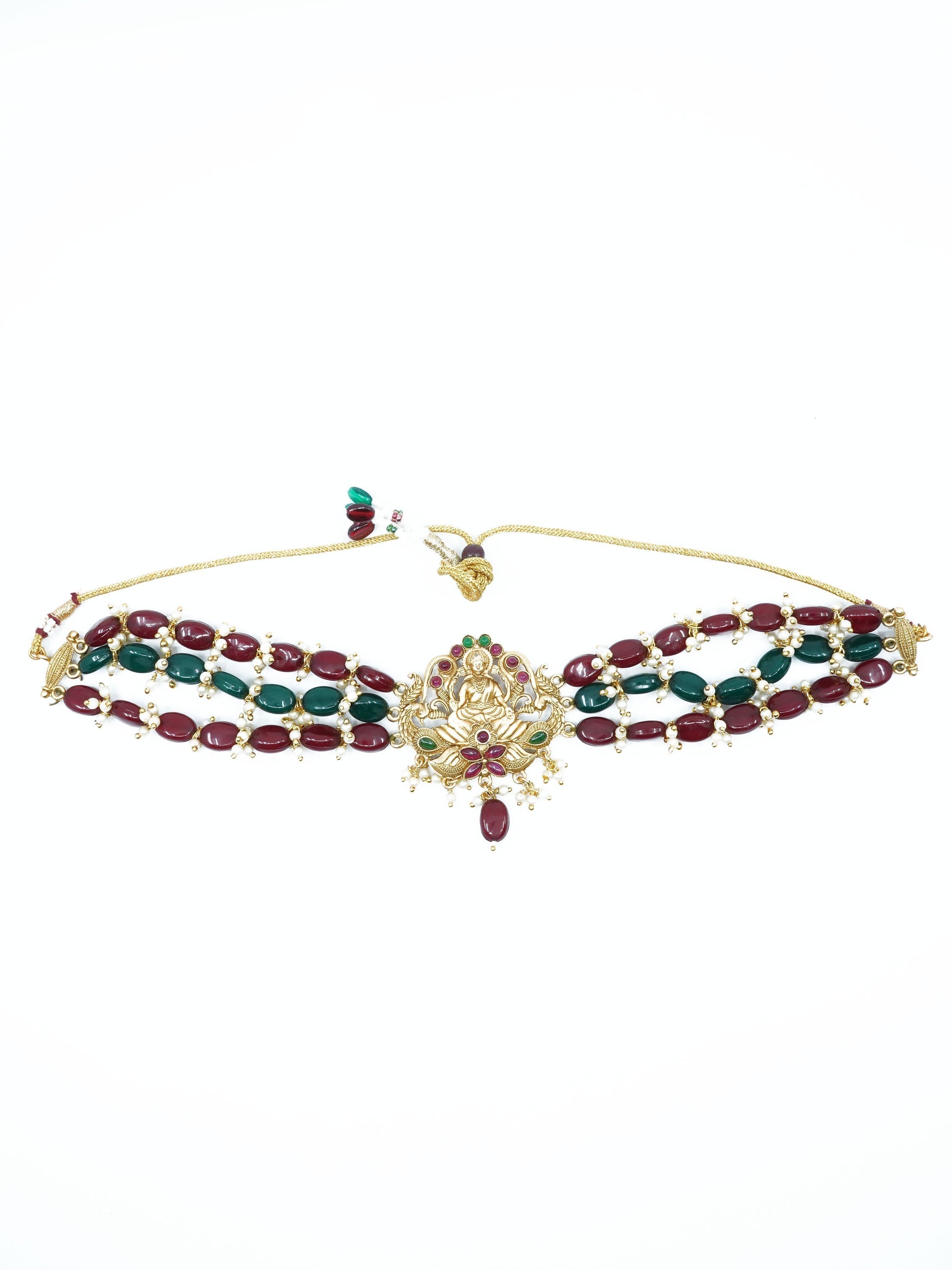 Gold Plated  Multi Colour CZ Stone Choker Necklace Set with actual beads 10693N-1