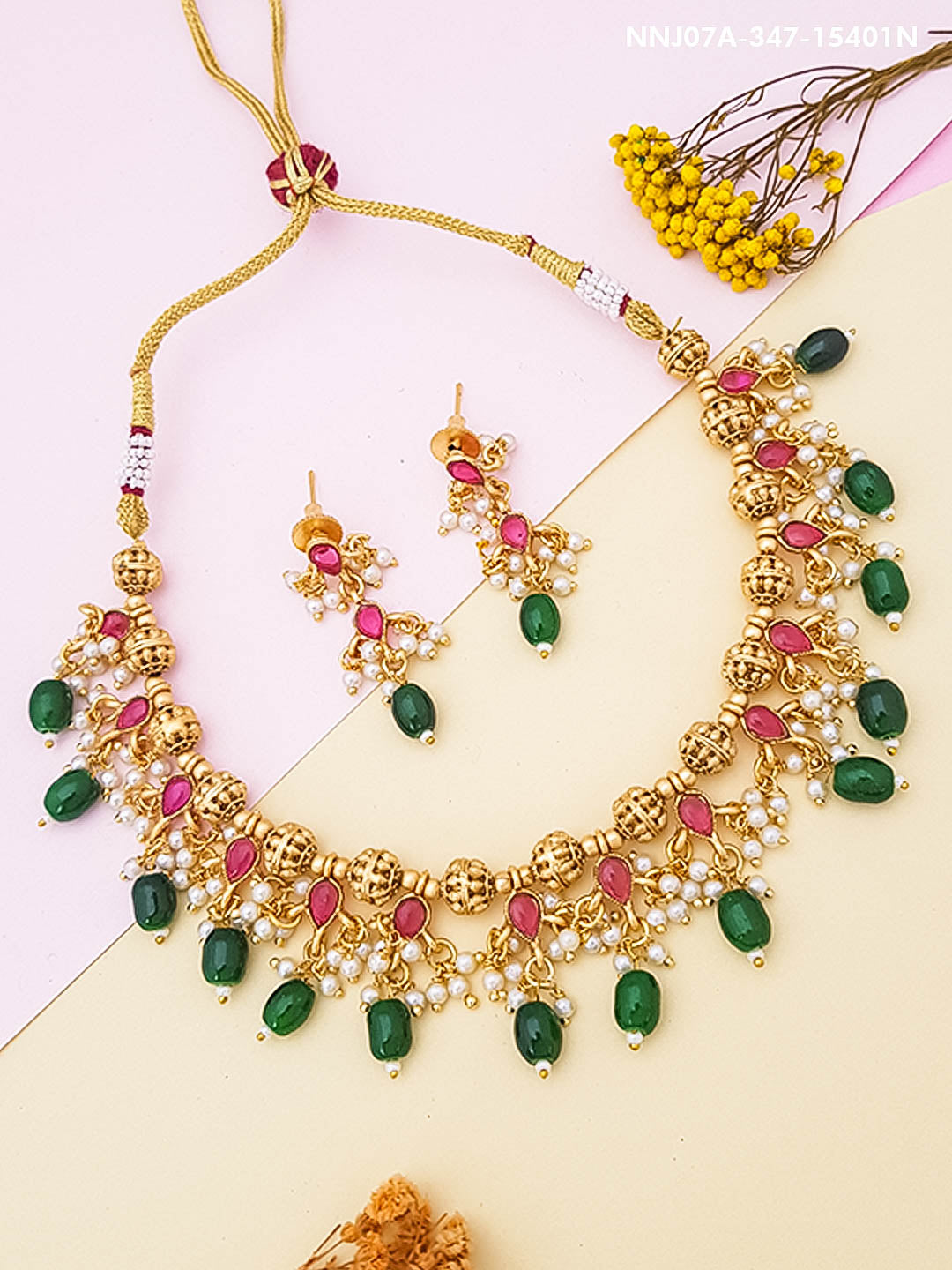 Gold Plated Multicolor Beads Necklace Set 15400N