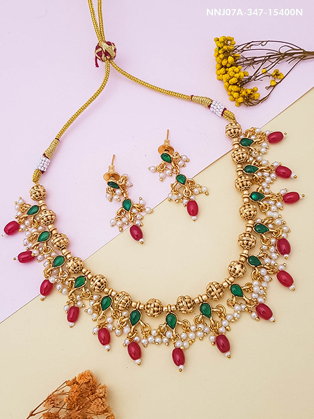 Gold Plated Multicolor Beads Necklace Set 15400N