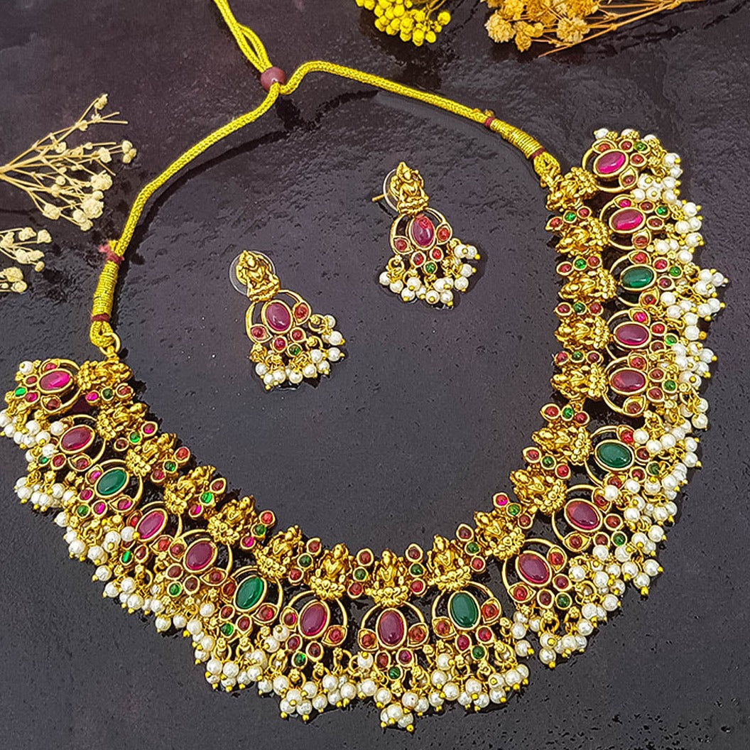 Gold Plated Multicolor Short Necklace Set 15193N