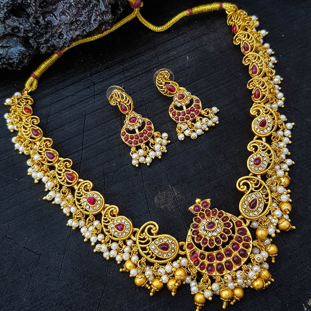 Gold Plated Multicolor Short Necklace Set 15432N-1