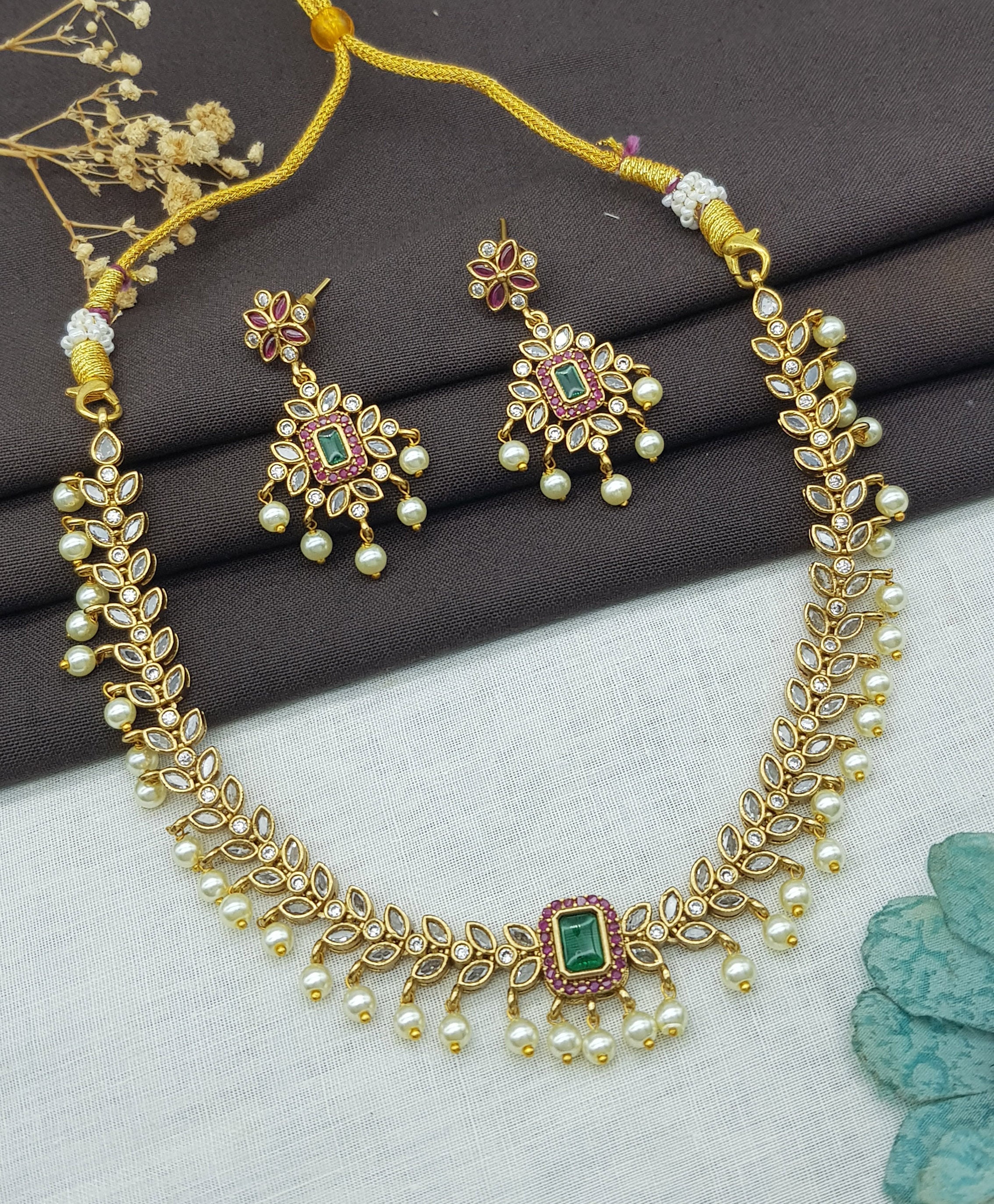 Gold Plated Multicolor zercon CZ Necklace Set 20791N