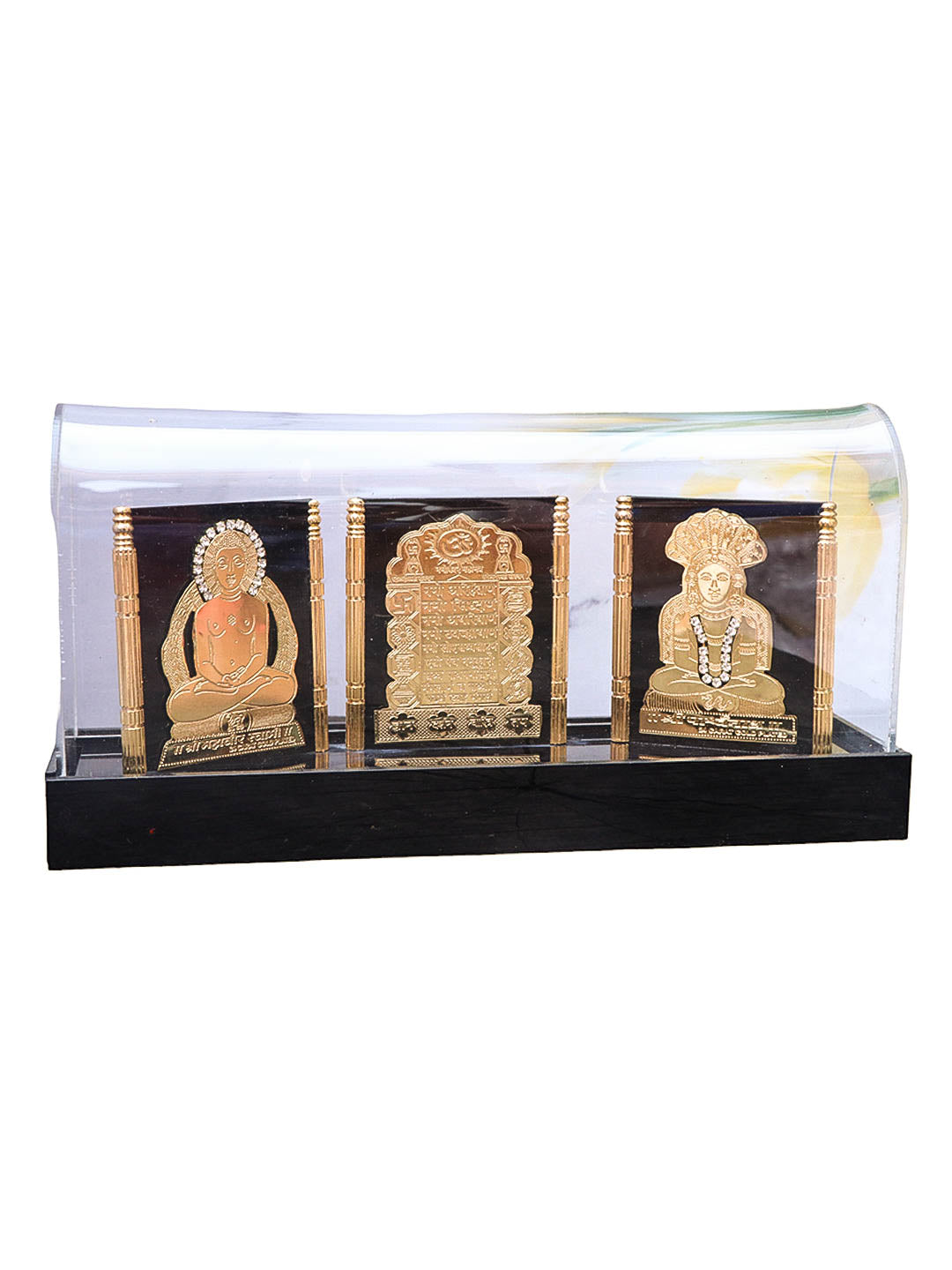 Gold Plated Navkar Mantra with Mahavir and Parshvanath idol show piece 12277N